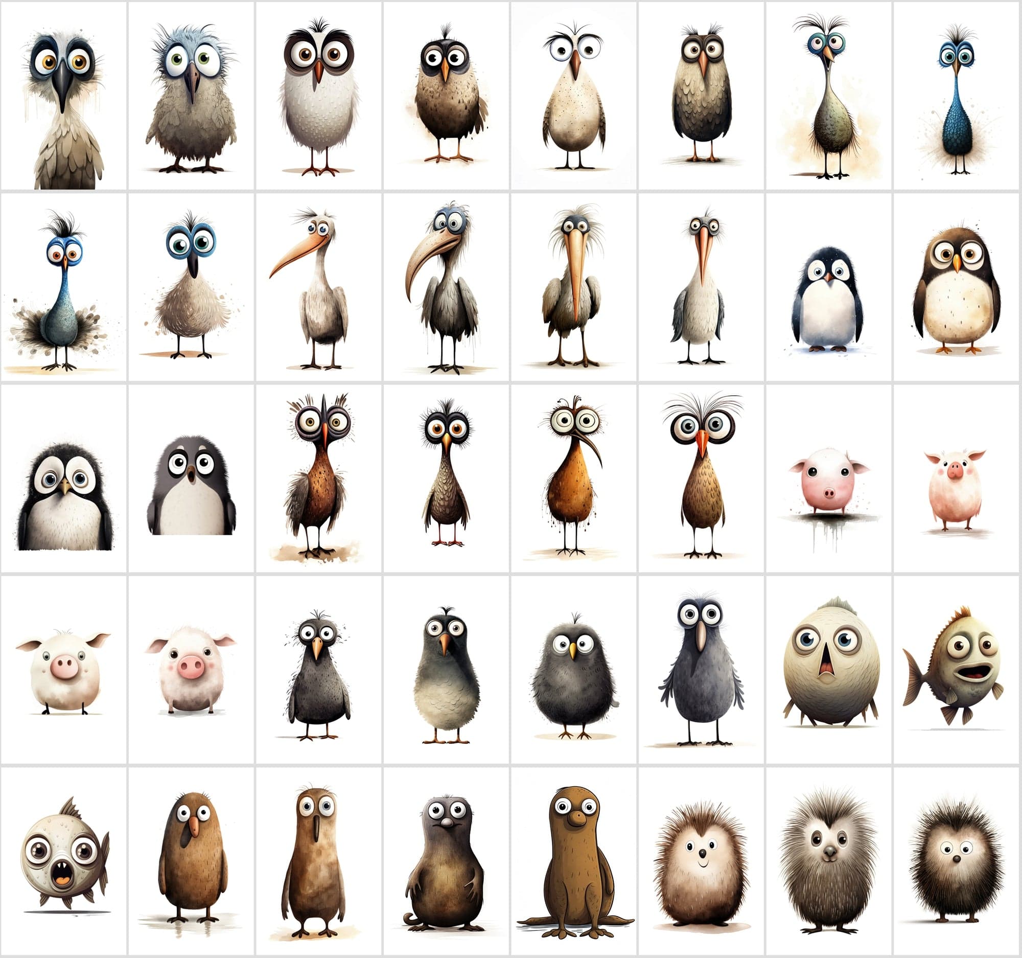 600 Scared & Funny Animals PNG Clipart Set, High-Resolution Commercial Use Graphics with Transparent Background, Big-Eyed Wonder Animals Digital Download Sumobundle