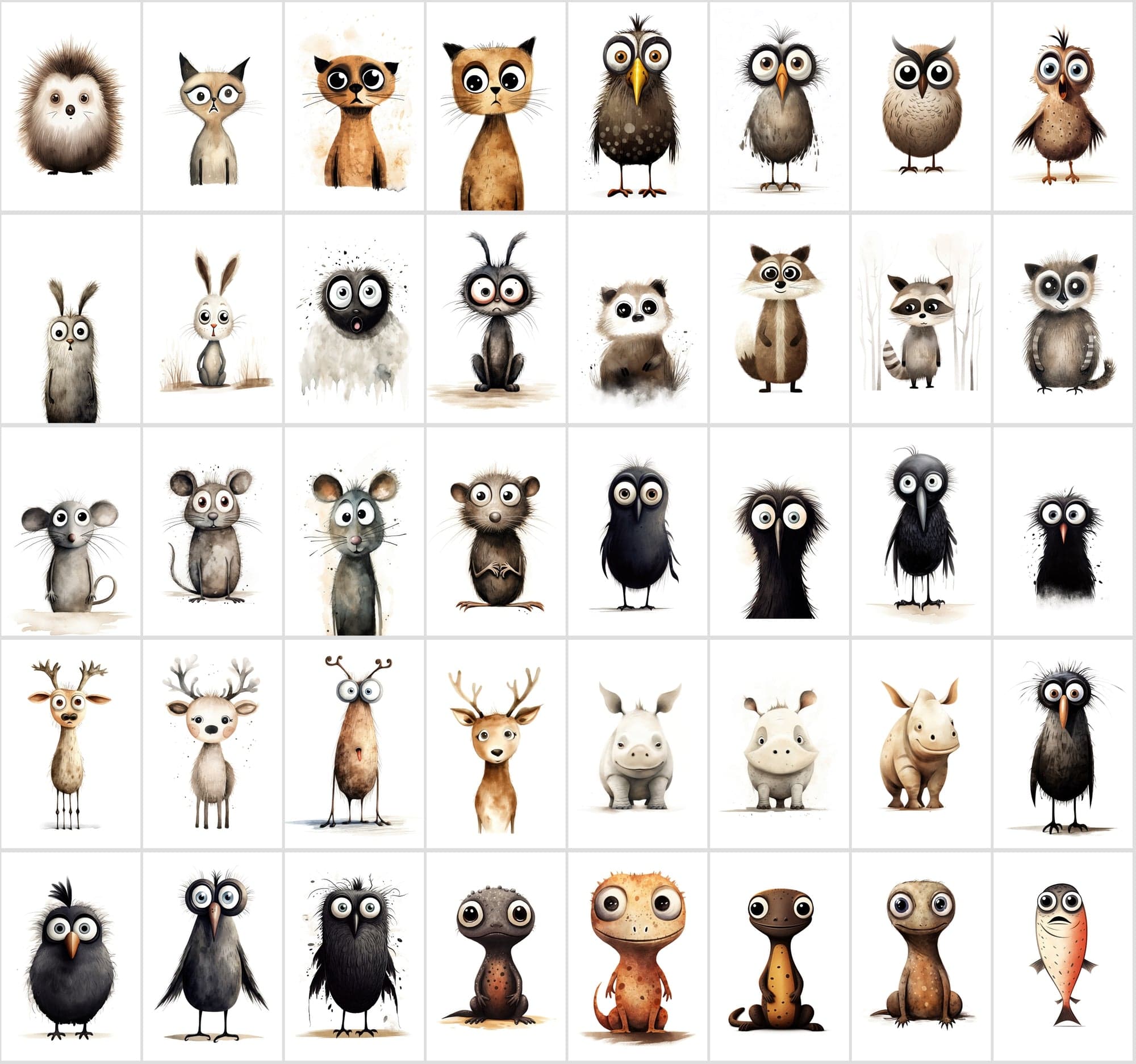 600 Scared & Funny Animals PNG Clipart Set, High-Resolution Commercial Use Graphics with Transparent Background, Big-Eyed Wonder Animals Digital Download Sumobundle