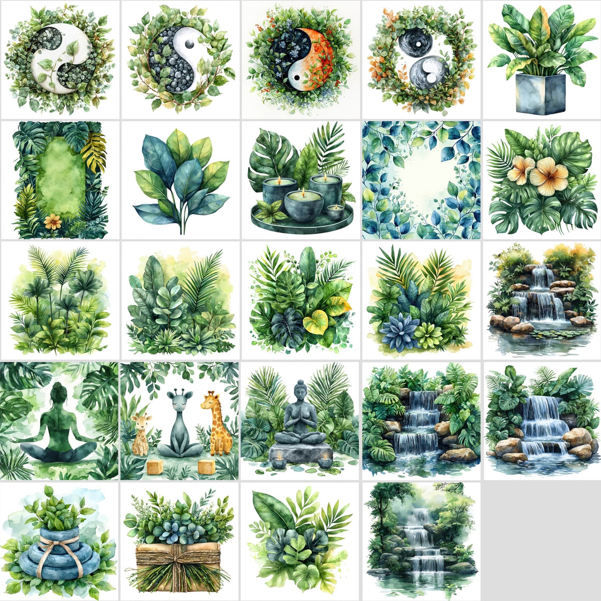 600 Watercolor Illustrations for Wellness & Self-Care - Commercial License Included Digital Download Sumobundle