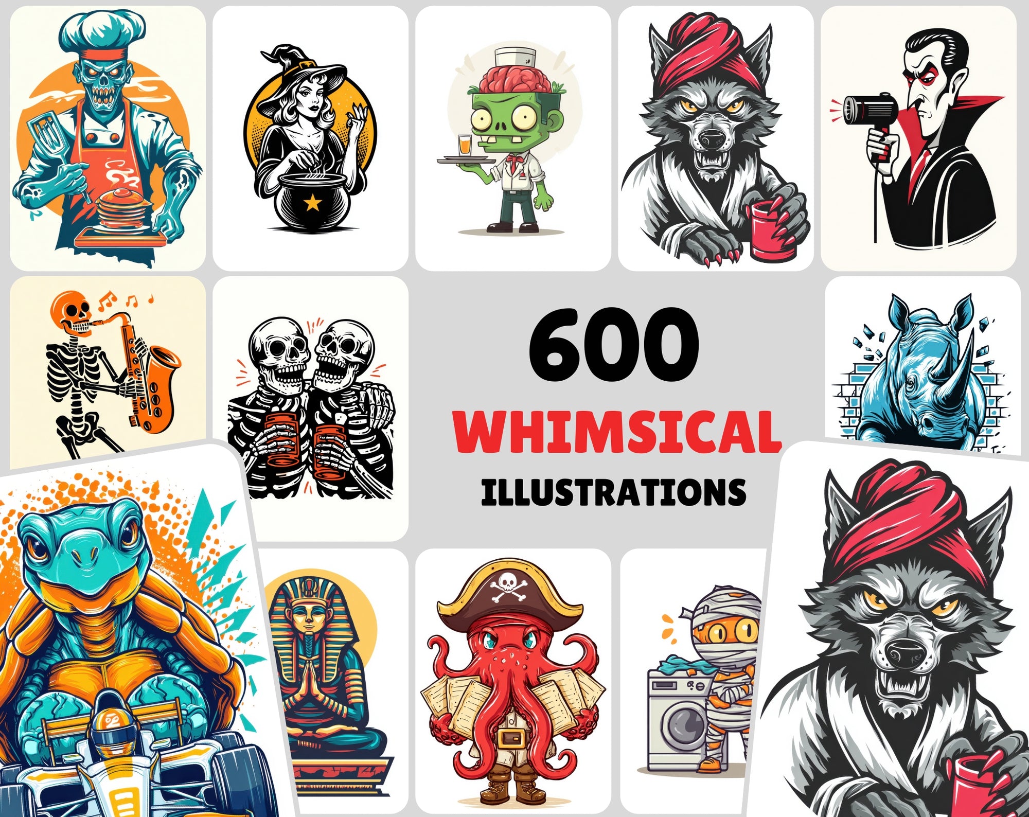 600 Whimsical Illustrations for T-Shirts, Prints & More
