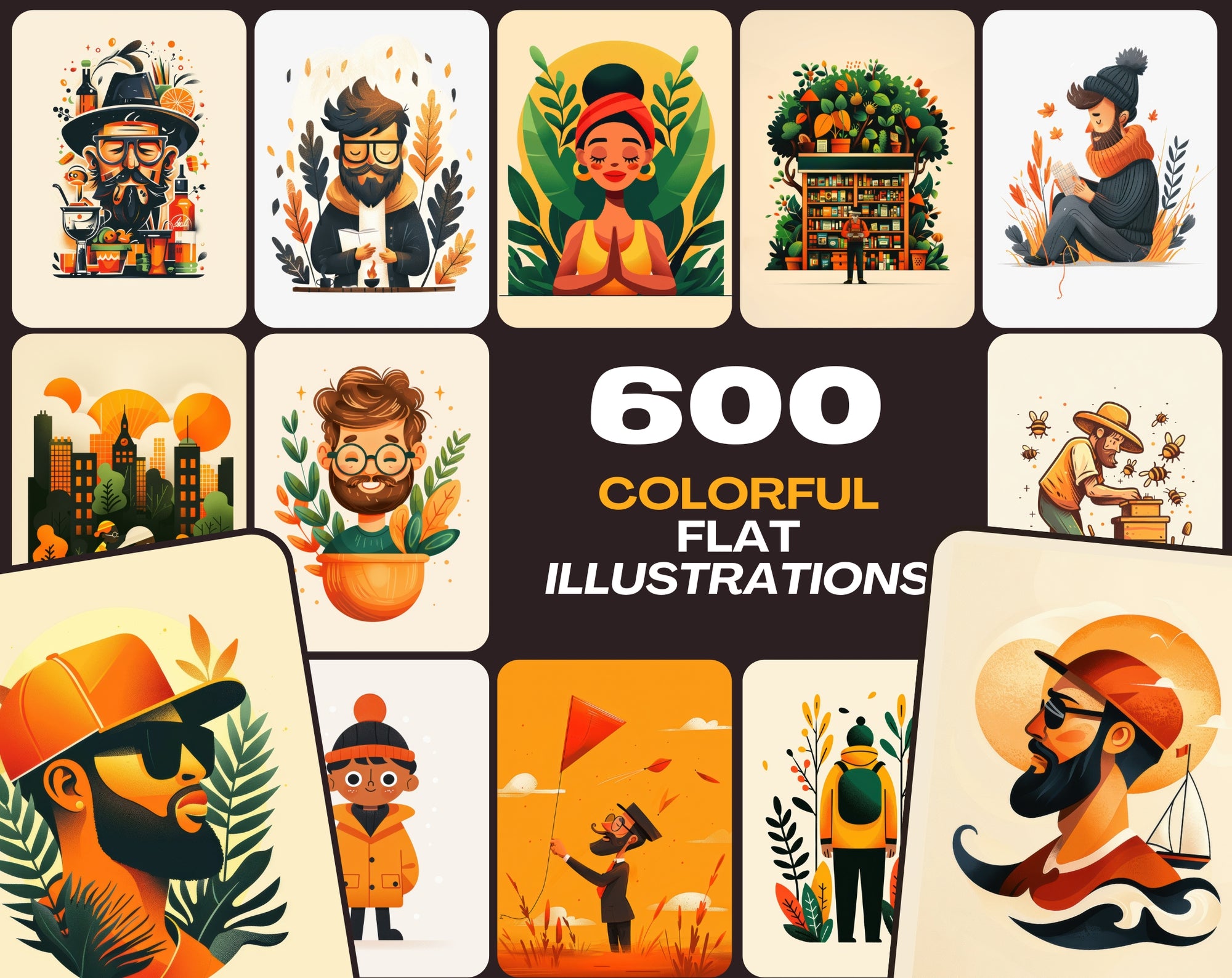 Autumn-Themed Flat Illustrations Pack – 600 Warm, Miniature-Style Images with Commercial License