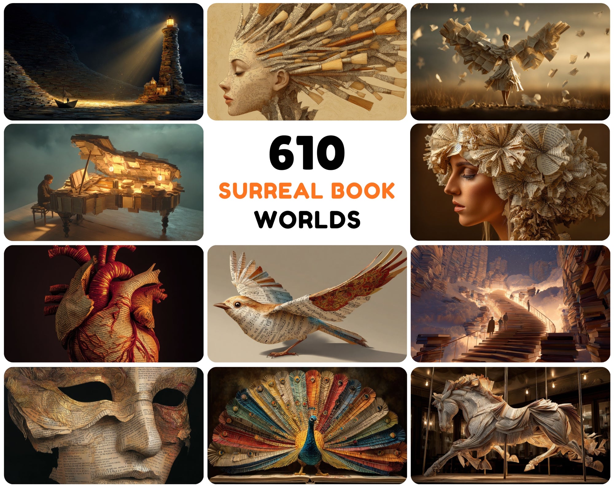 610 Surreal Book-Themed Art Images | Magical Realism Digital Backgrounds