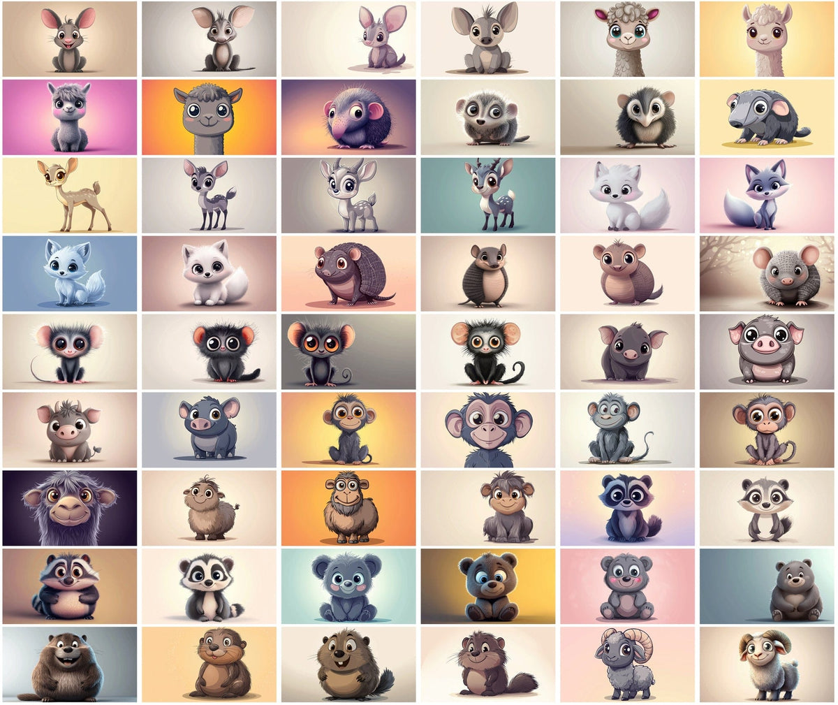 620 Adorable Cartoon Animals with Gradient Backgrounds
