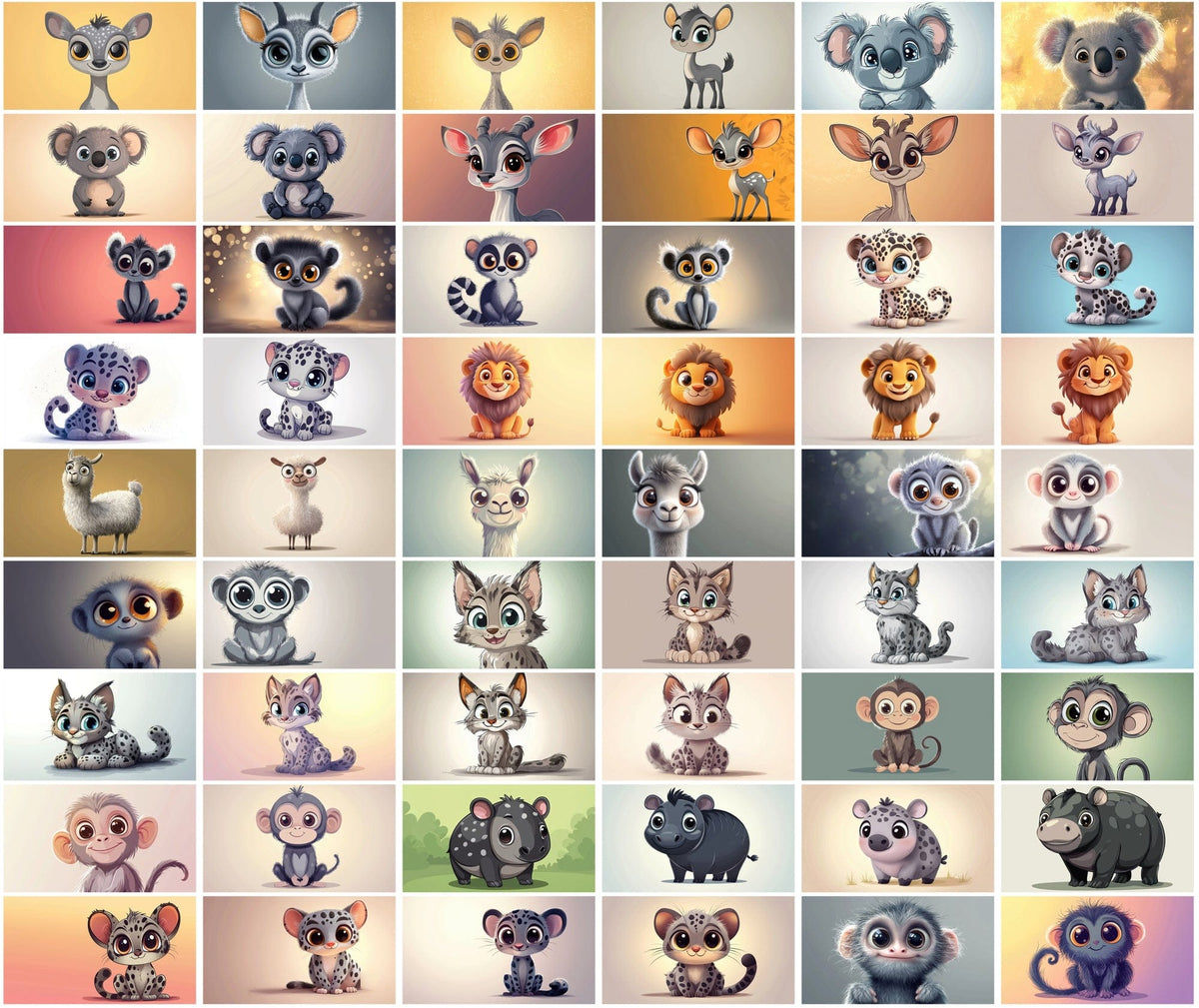 620 Adorable Cartoon Animals with Gradient Backgrounds