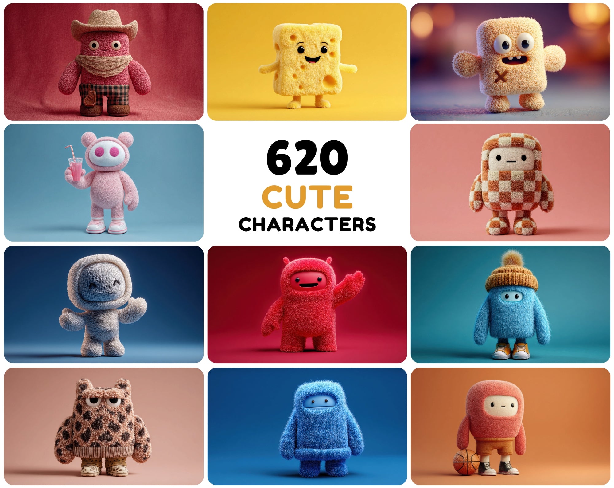 620 Cute Character Clipart Bundle: Bold Pop Art Graphics