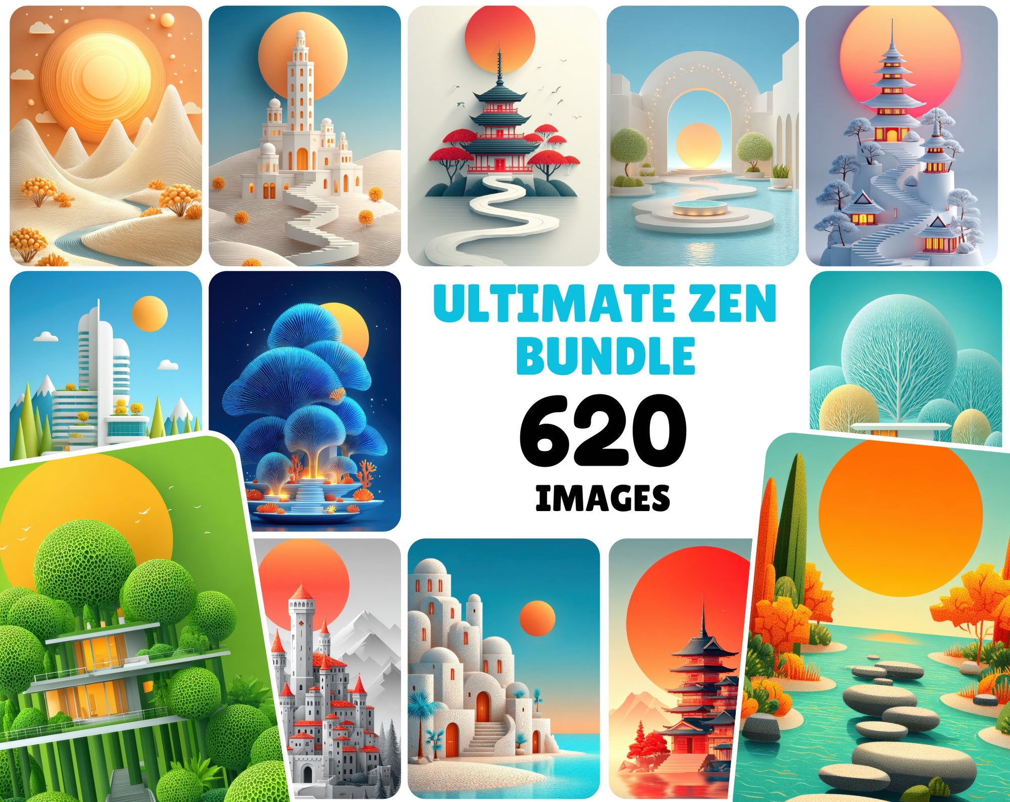 623 Minimalist Architecture & Zen Landscapes – High-Res JPG Art Collection