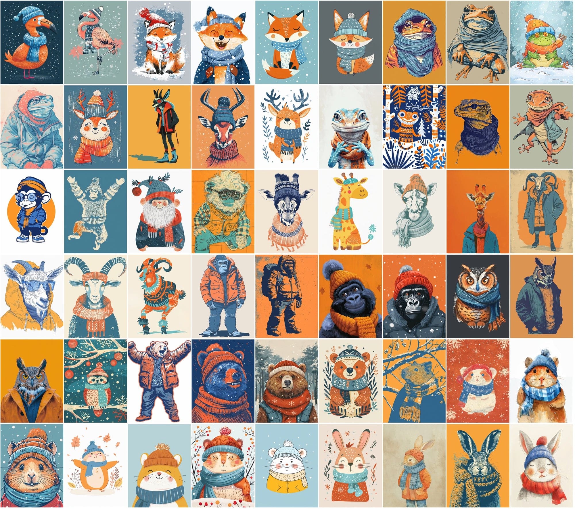 630 Adorable Animal Illustrations in Winter Clothes Digital Download Sumobundle