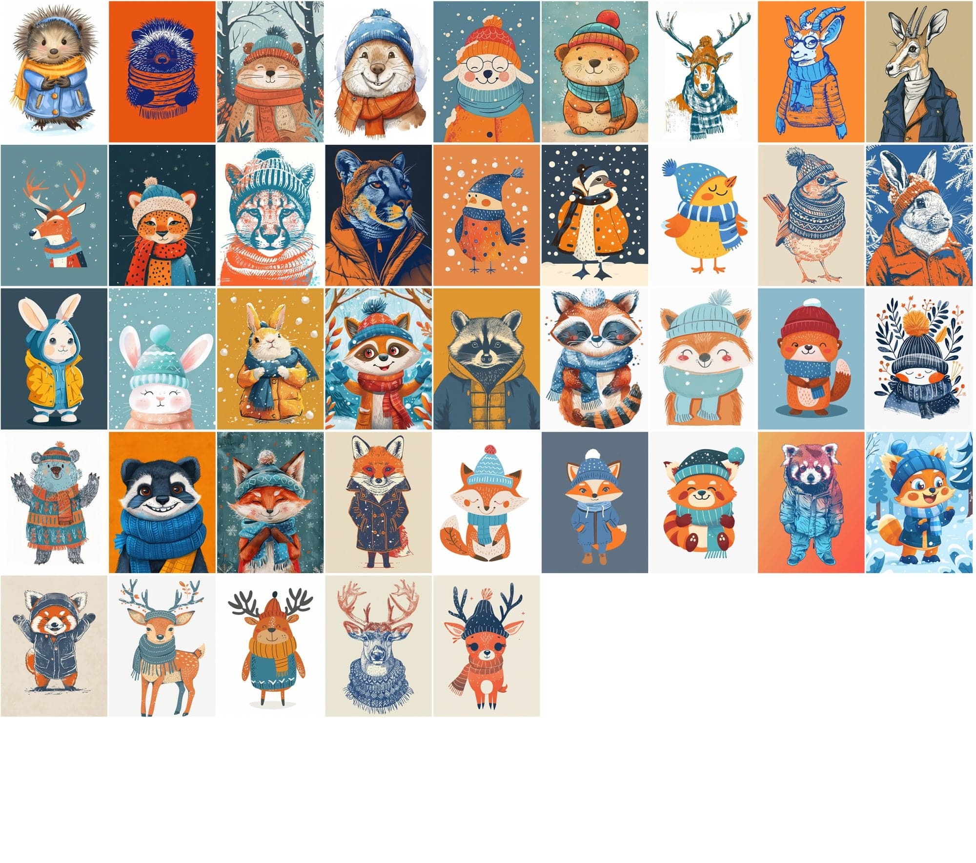 630 Adorable Animal Illustrations in Winter Clothes Digital Download Sumobundle