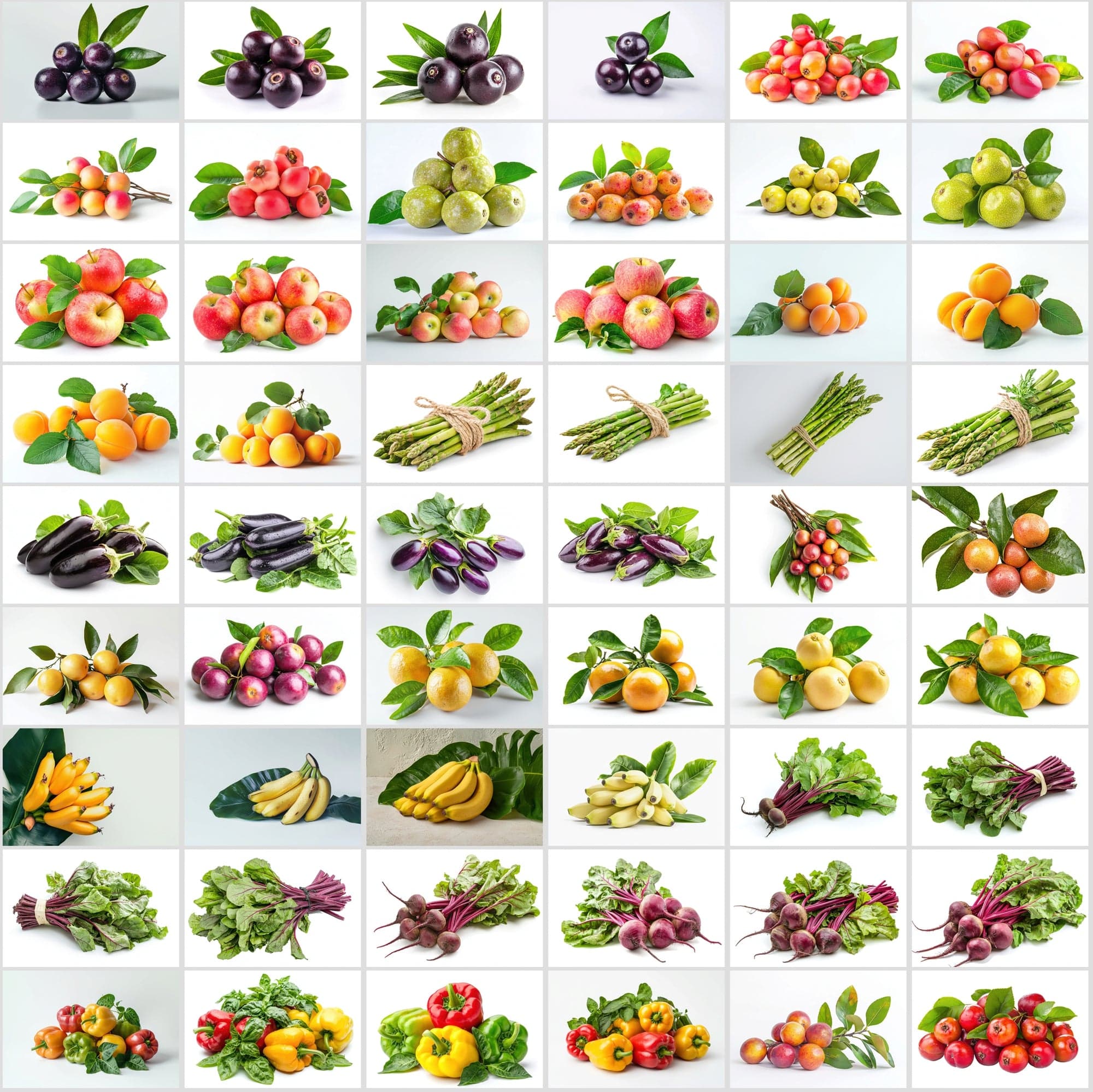 630 Premium Fruit & Vegetable Images | White Background | Green Leaves | Food Photography Digital Download Sumobundle