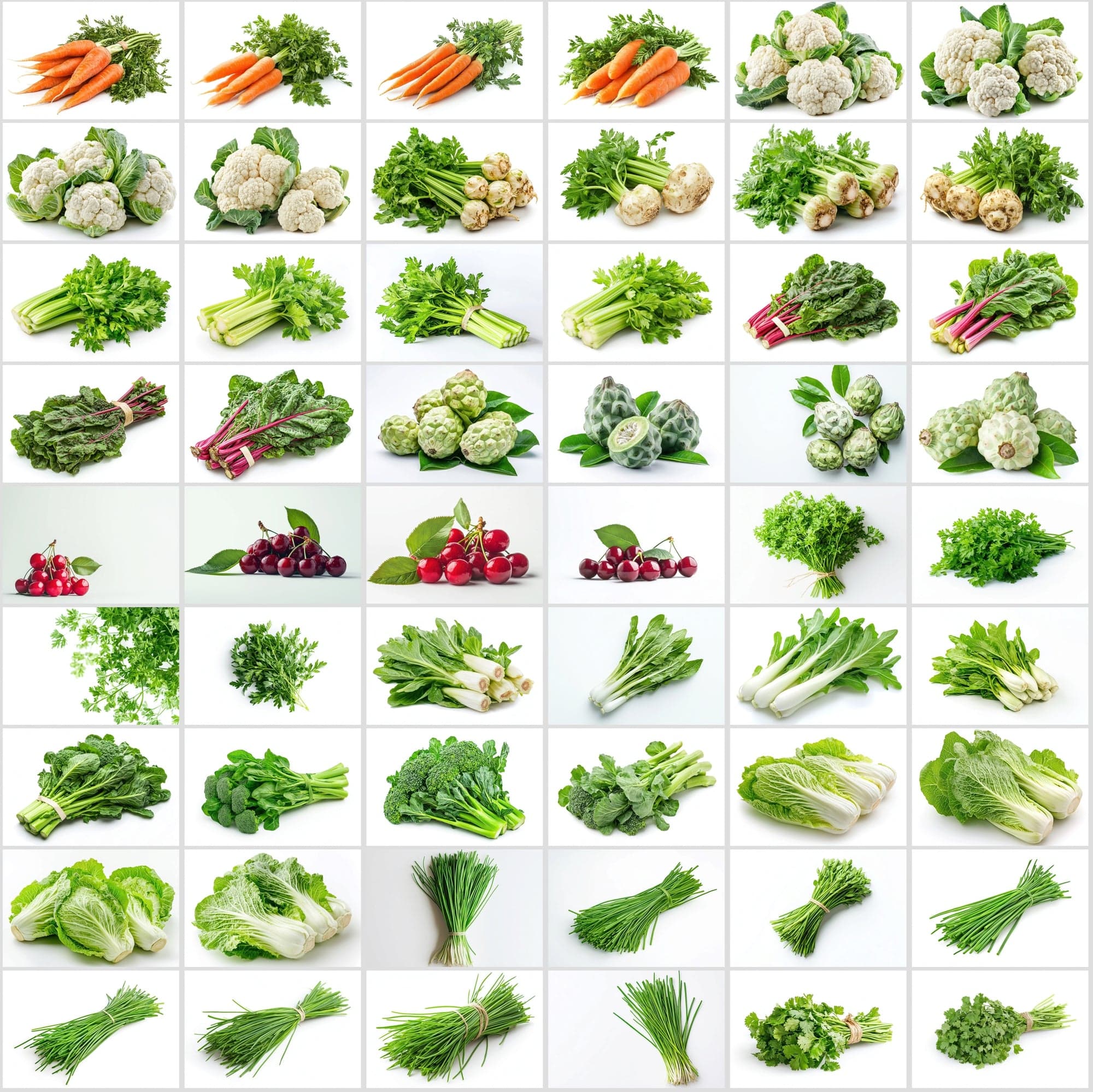 630 Premium Fruit & Vegetable Images | White Background | Green Leaves | Food Photography Digital Download Sumobundle