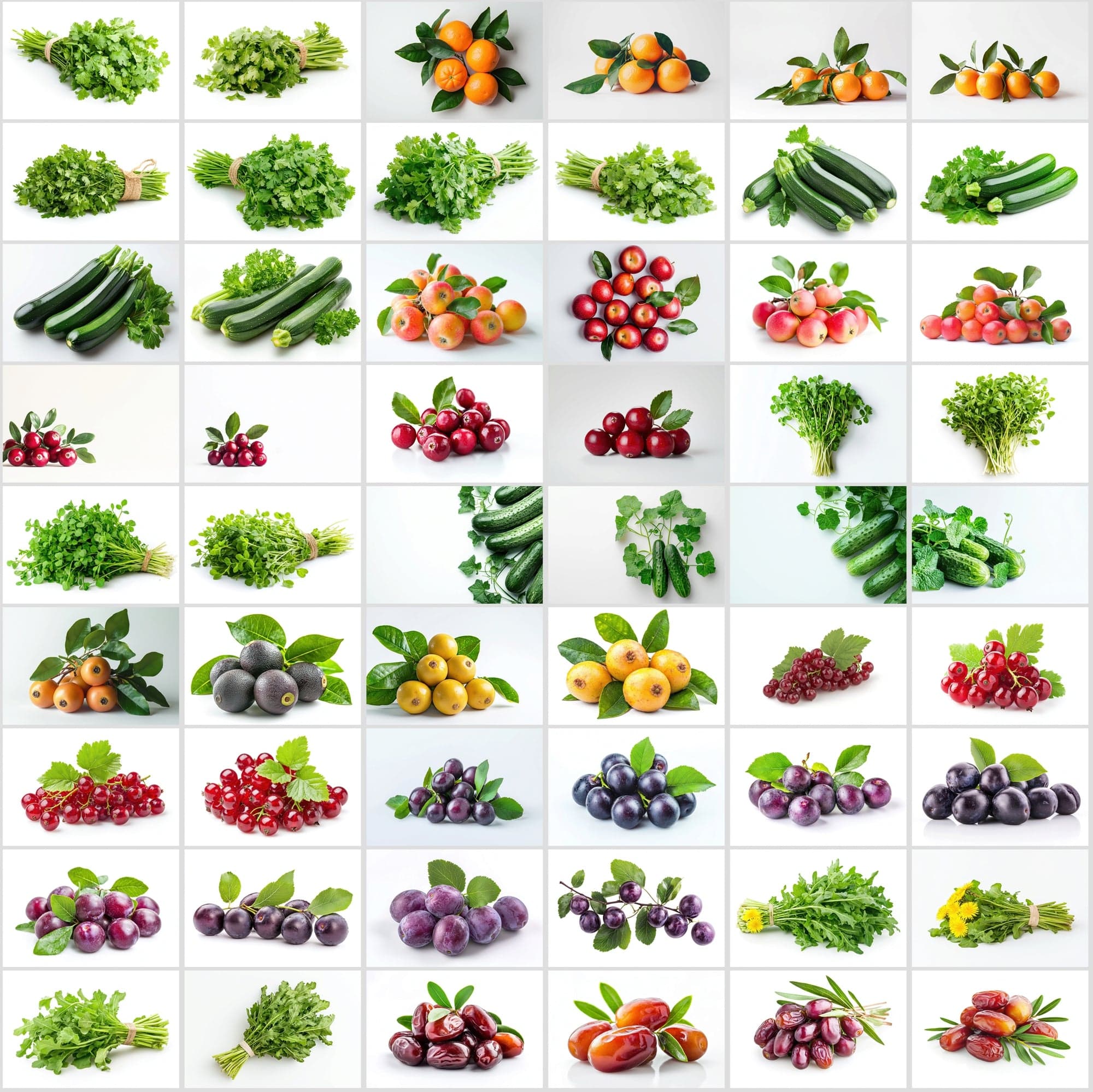 630 Premium Fruit & Vegetable Images | White Background | Green Leaves | Food Photography Digital Download Sumobundle