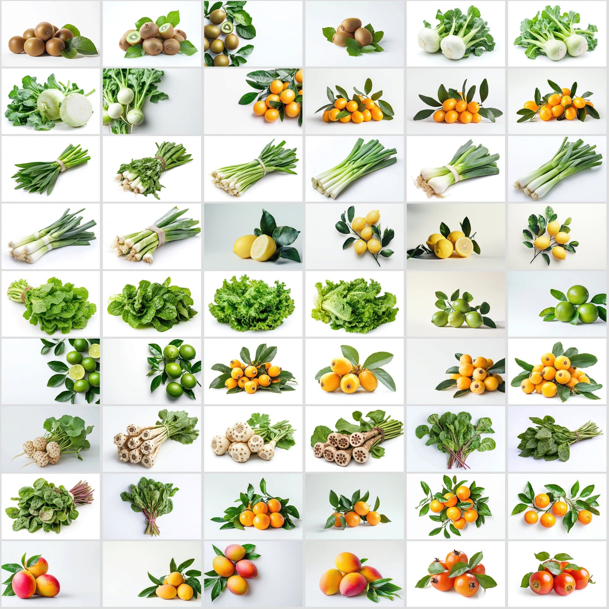 630 Premium Fruit & Vegetable Images | White Background | Green Leaves | Food Photography Digital Download Sumobundle