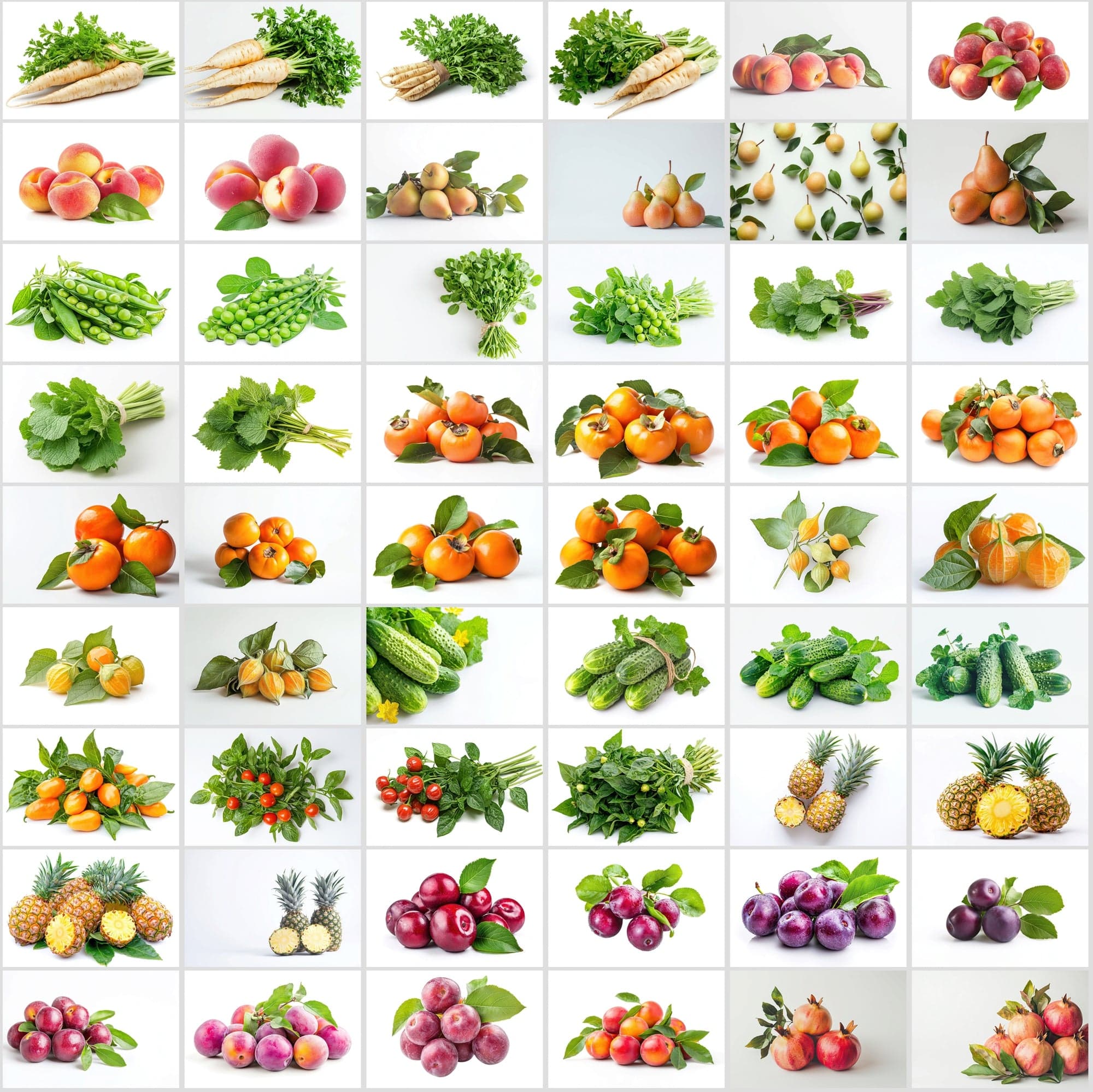 630 Premium Fruit & Vegetable Images | White Background | Green Leaves | Food Photography Digital Download Sumobundle