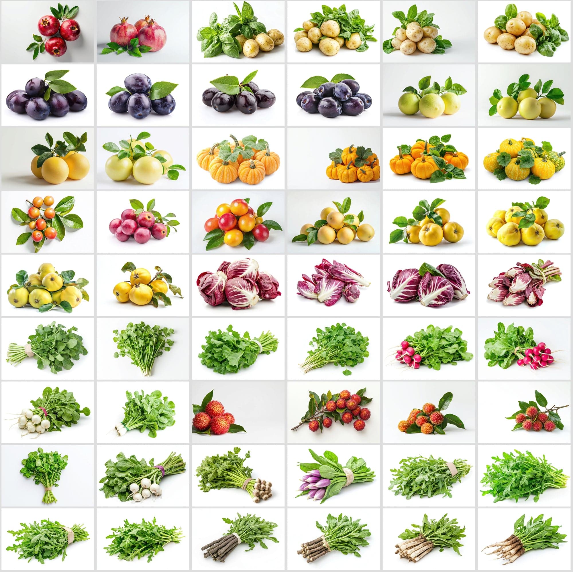 630 Premium Fruit & Vegetable Images | White Background | Green Leaves | Food Photography Digital Download Sumobundle