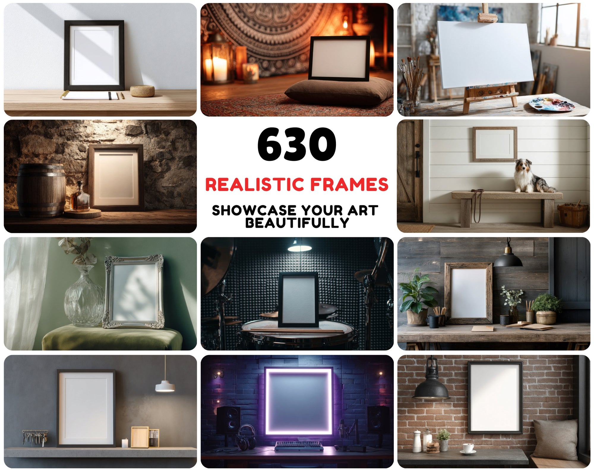 630 Interior Frame Mockups – Realistic Home Decor Settings for Wall Art, Prints & Photos