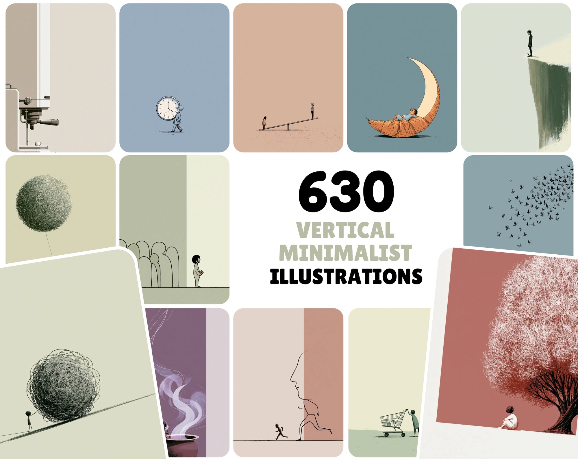 630 Minimalist Line Art Illustrations | Editorial Vertical Wall Art Bundle