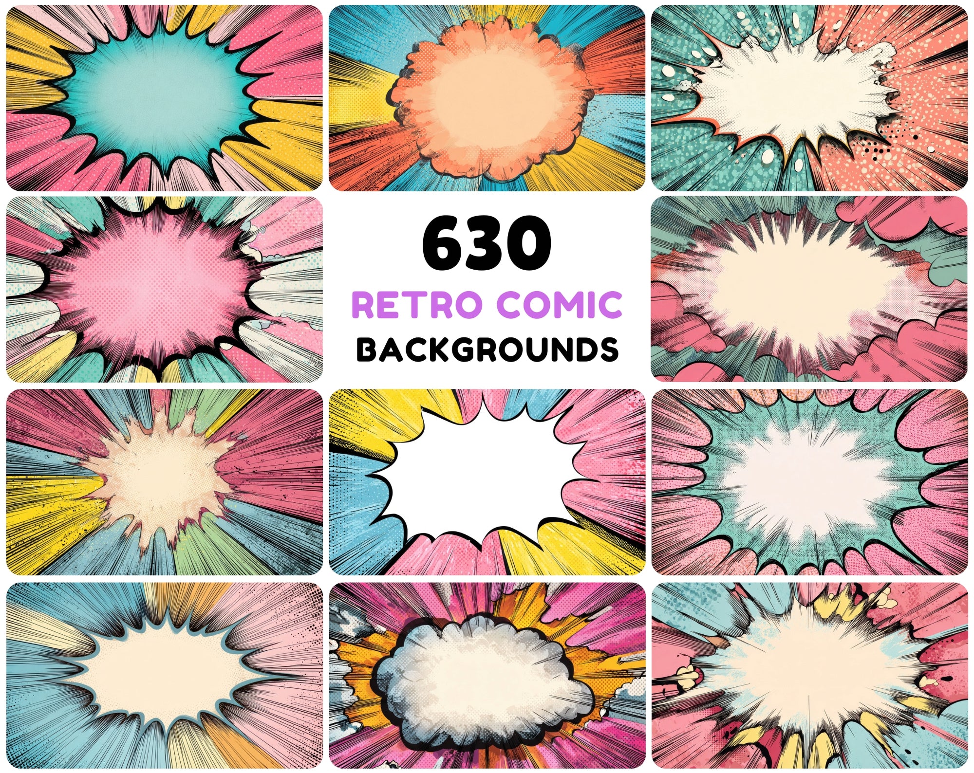 635 Comic Art Backgrounds – High-Resolution Retro Pop Art Explosions