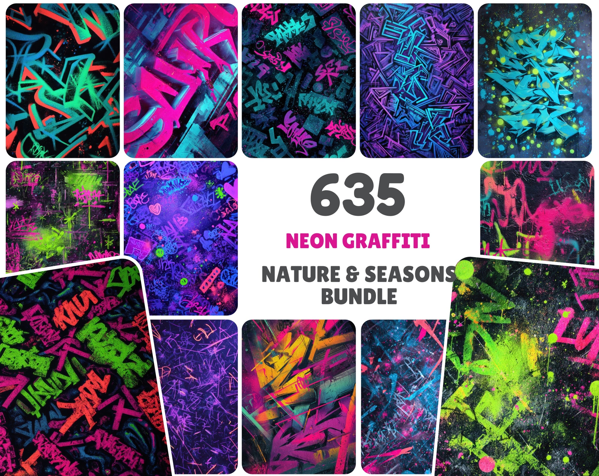 635 Neon Graffiti Wall Backgrounds - Blacklight UV Fluorescent Street Art