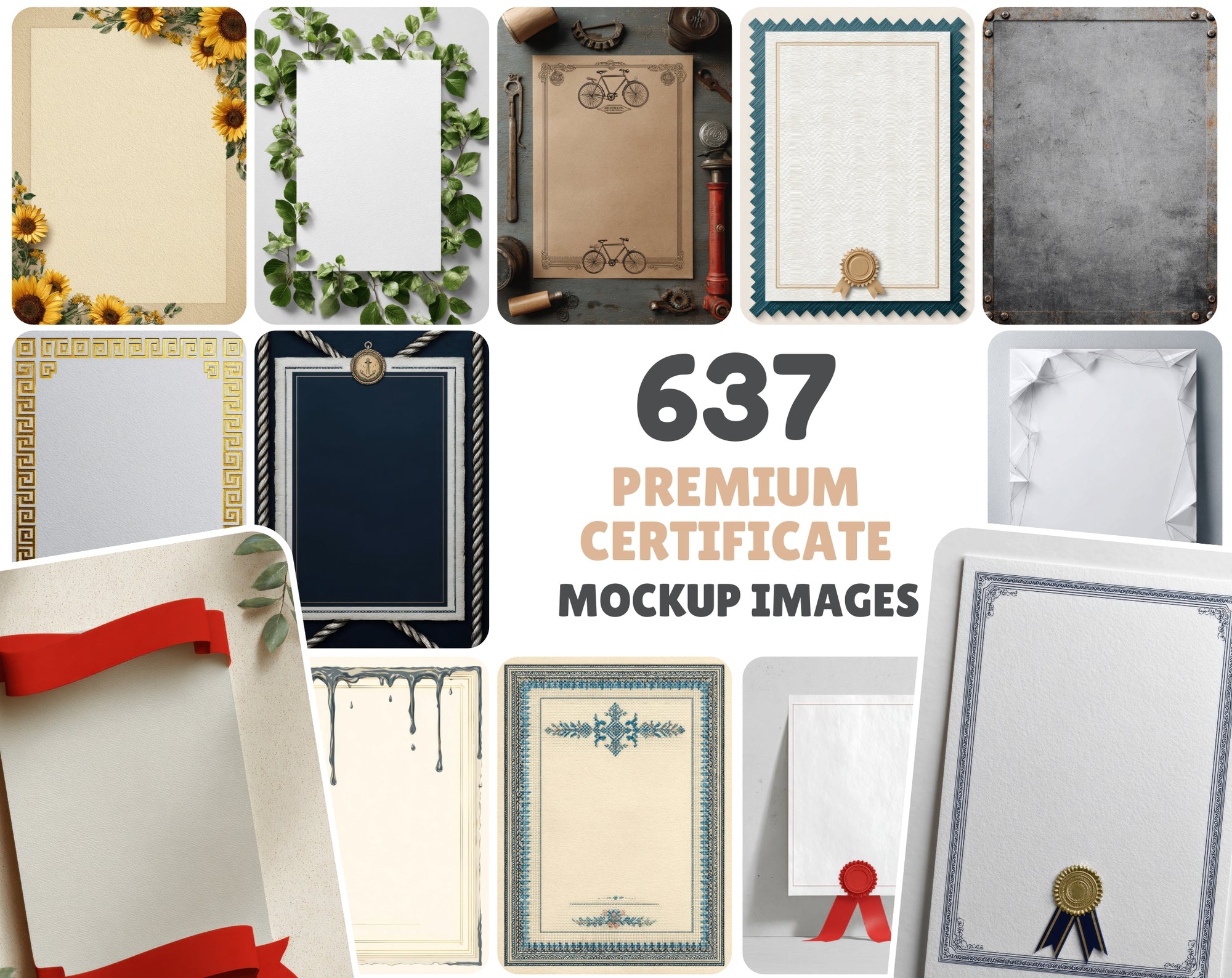 637 Blank Certificate Mockup Bundle, Commercial License, Gold Foil Borders, Vintage & Modern Designs, Printable Templates