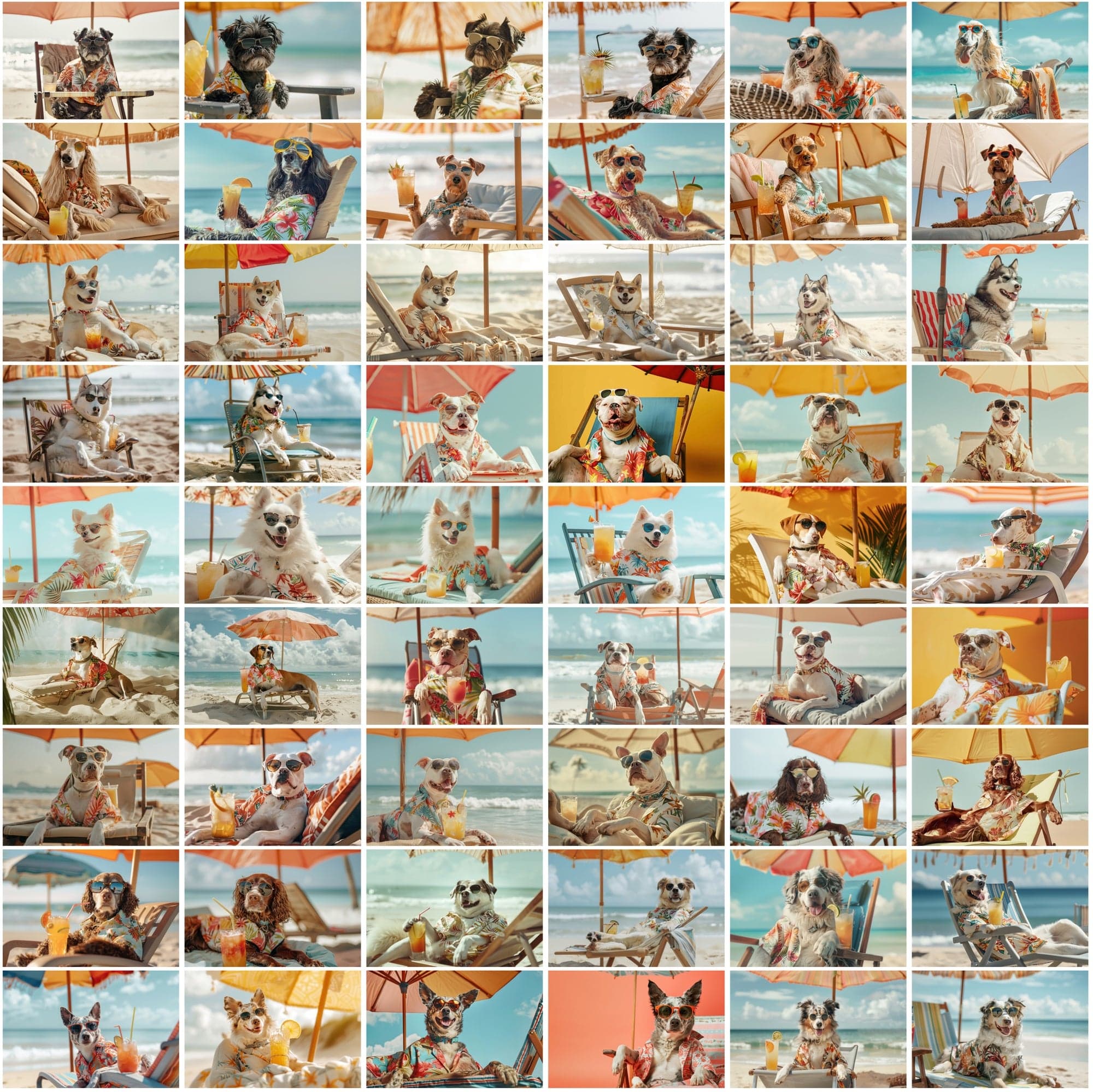 640 Adorable Dogs on the Beach with Cocktails Digital Download Sumobundle