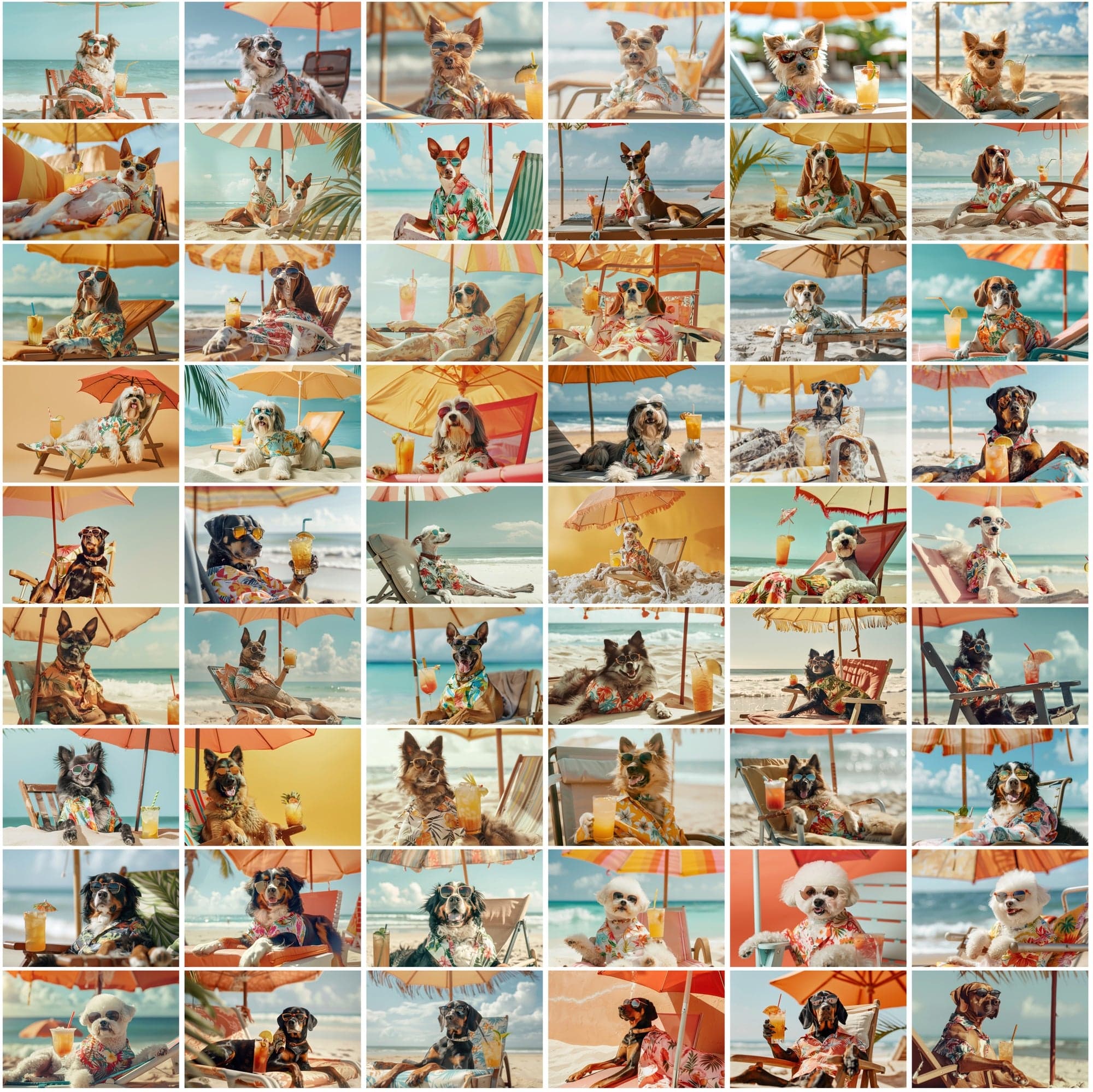 640 Adorable Dogs on the Beach with Cocktails Digital Download Sumobundle