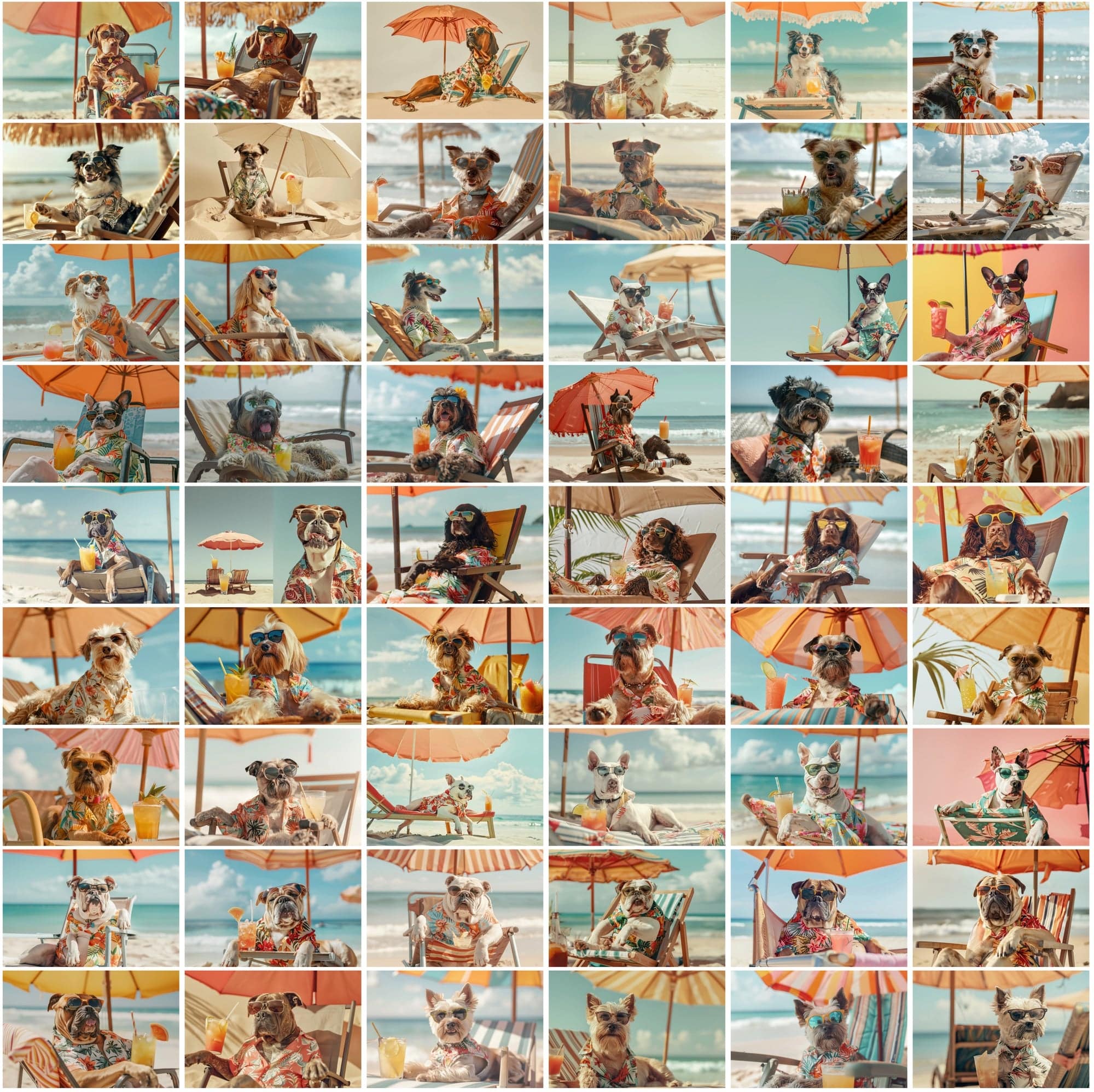 640 Adorable Dogs on the Beach with Cocktails Digital Download Sumobundle