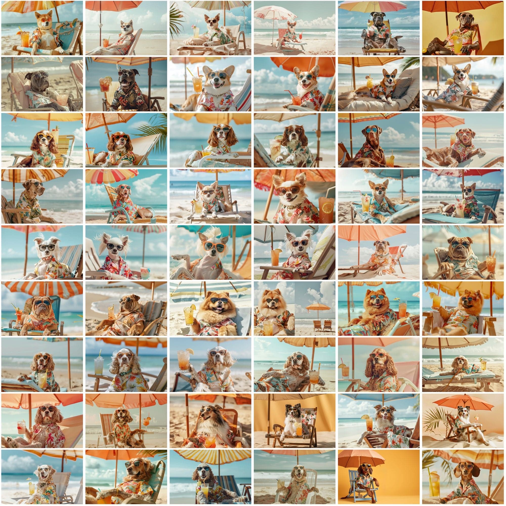 640 Adorable Dogs on the Beach with Cocktails Digital Download Sumobundle