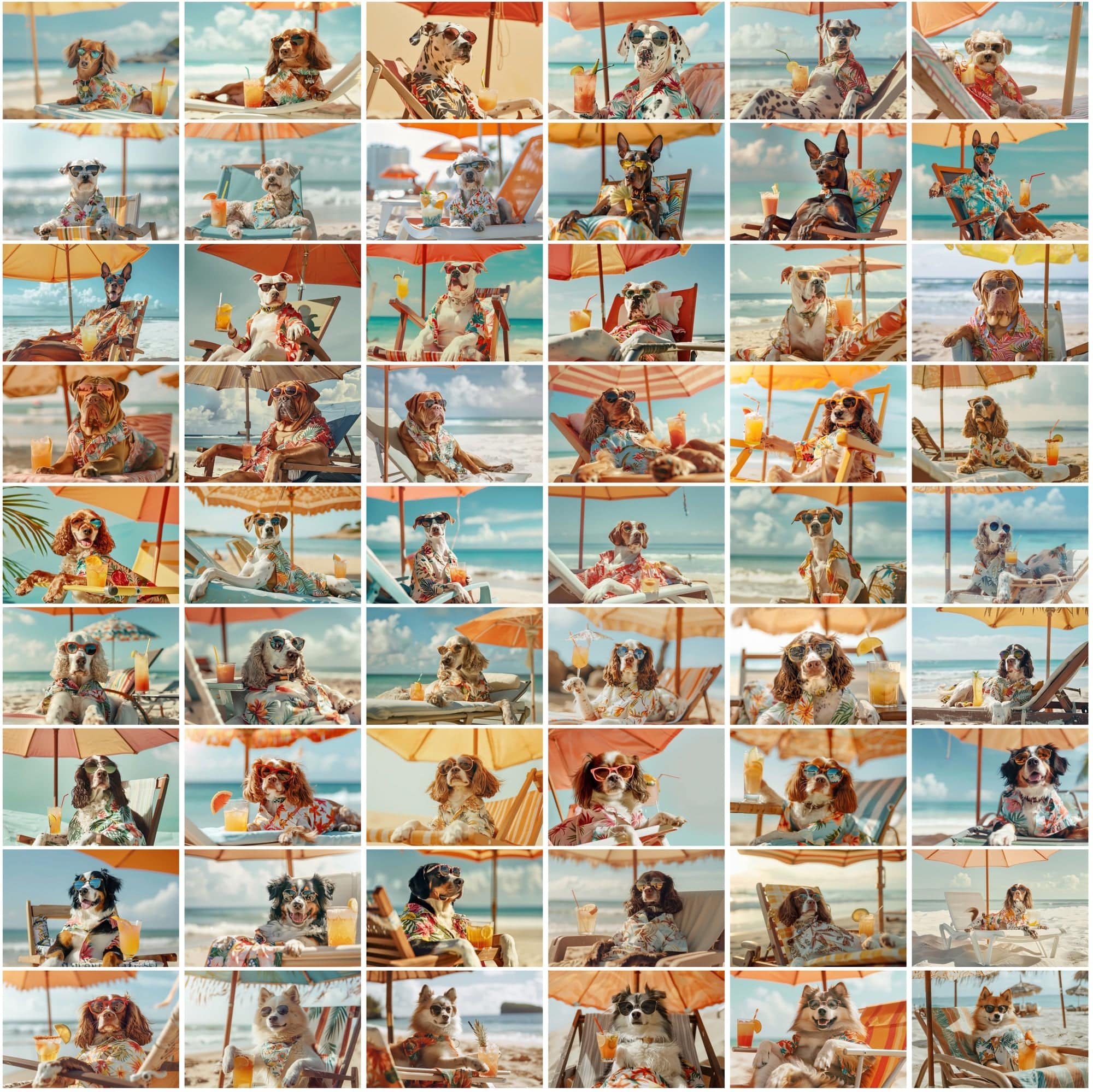 640 Adorable Dogs on the Beach with Cocktails Digital Download Sumobundle