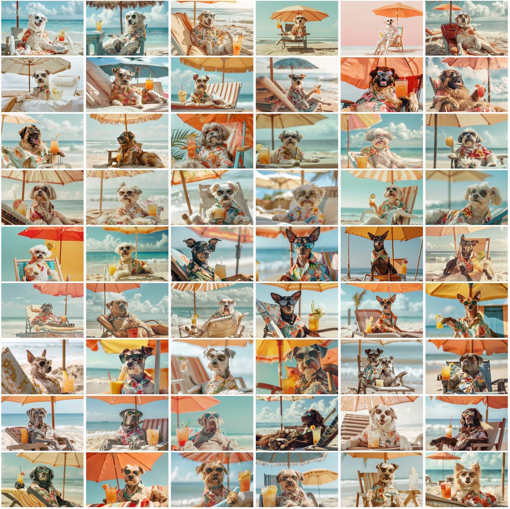 640 Adorable Dogs on the Beach with Cocktails Digital Download Sumobundle