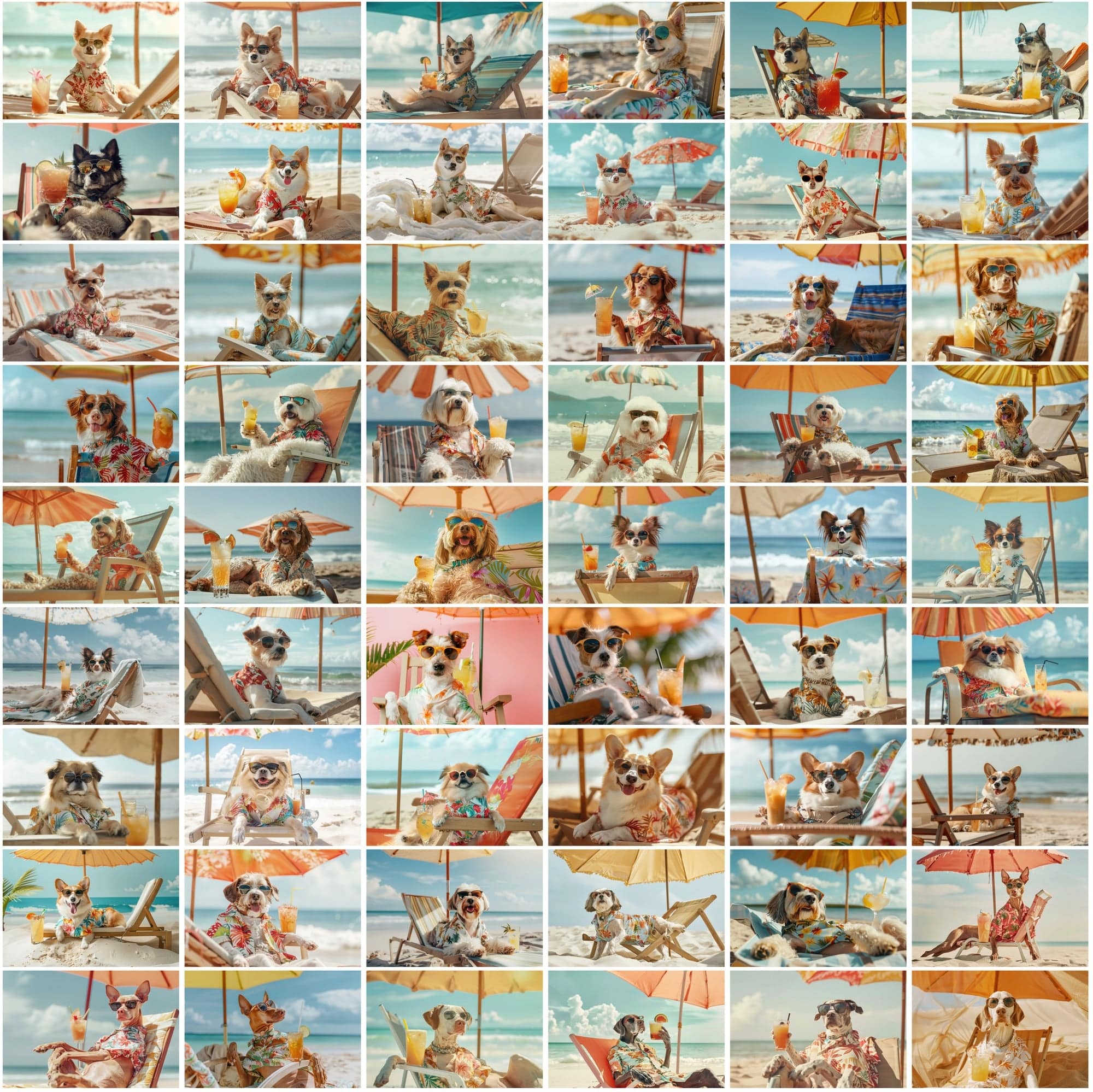 640 Adorable Dogs on the Beach with Cocktails Digital Download Sumobundle