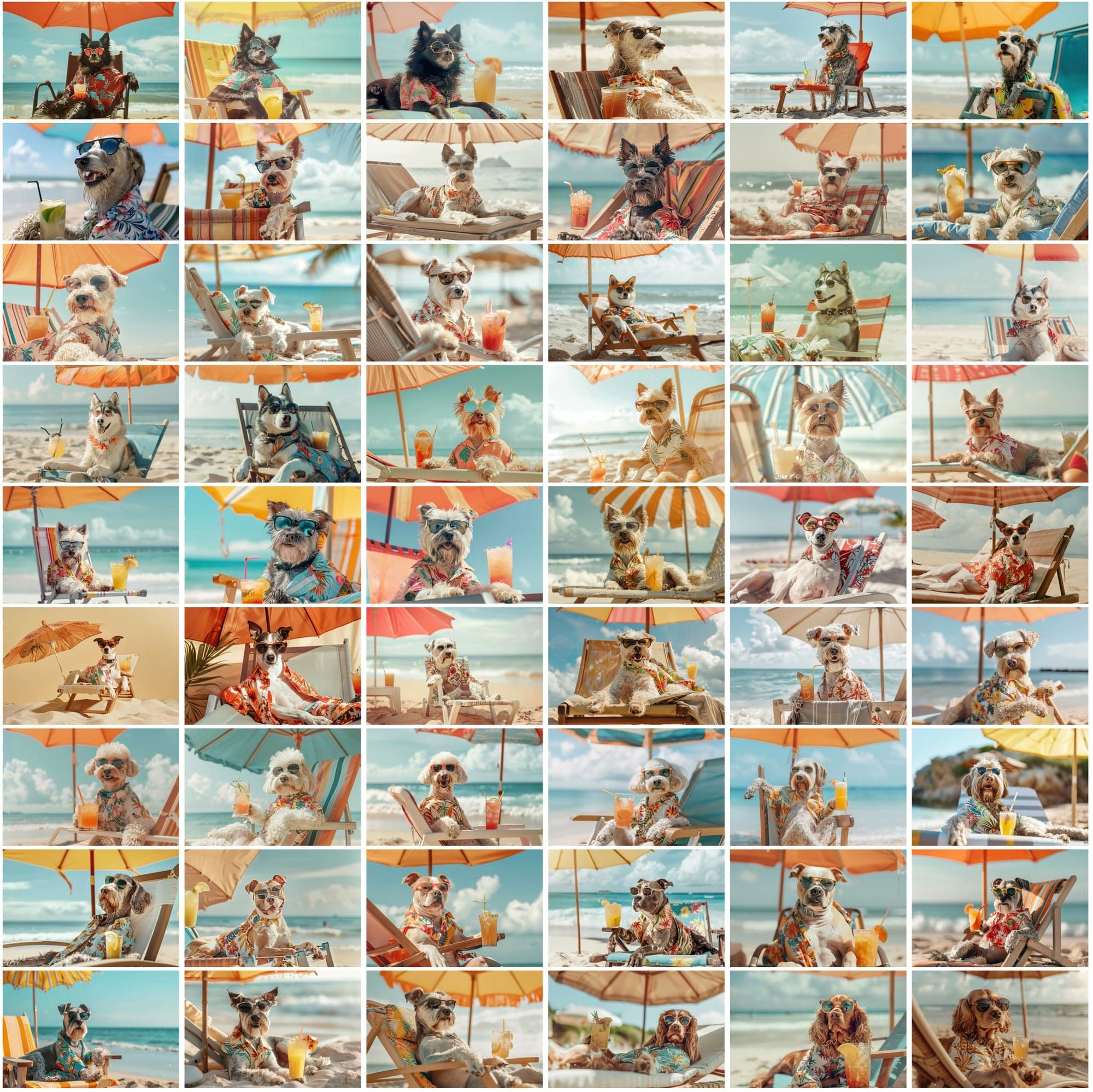 640 Adorable Dogs on the Beach with Cocktails Digital Download Sumobundle