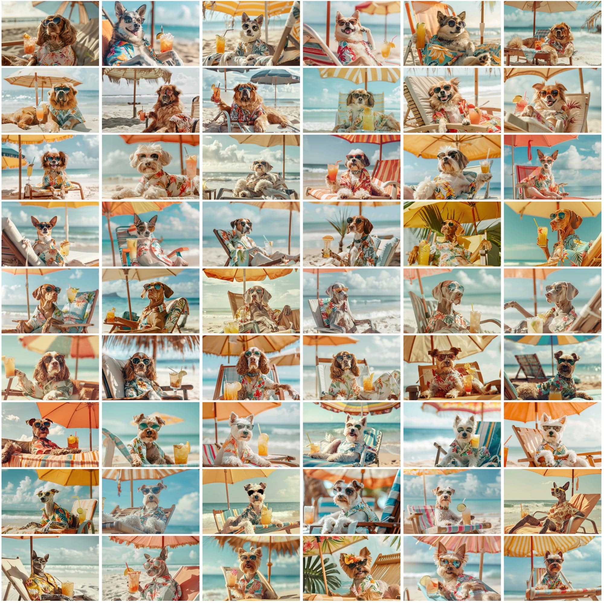 640 Adorable Dogs on the Beach with Cocktails Digital Download Sumobundle