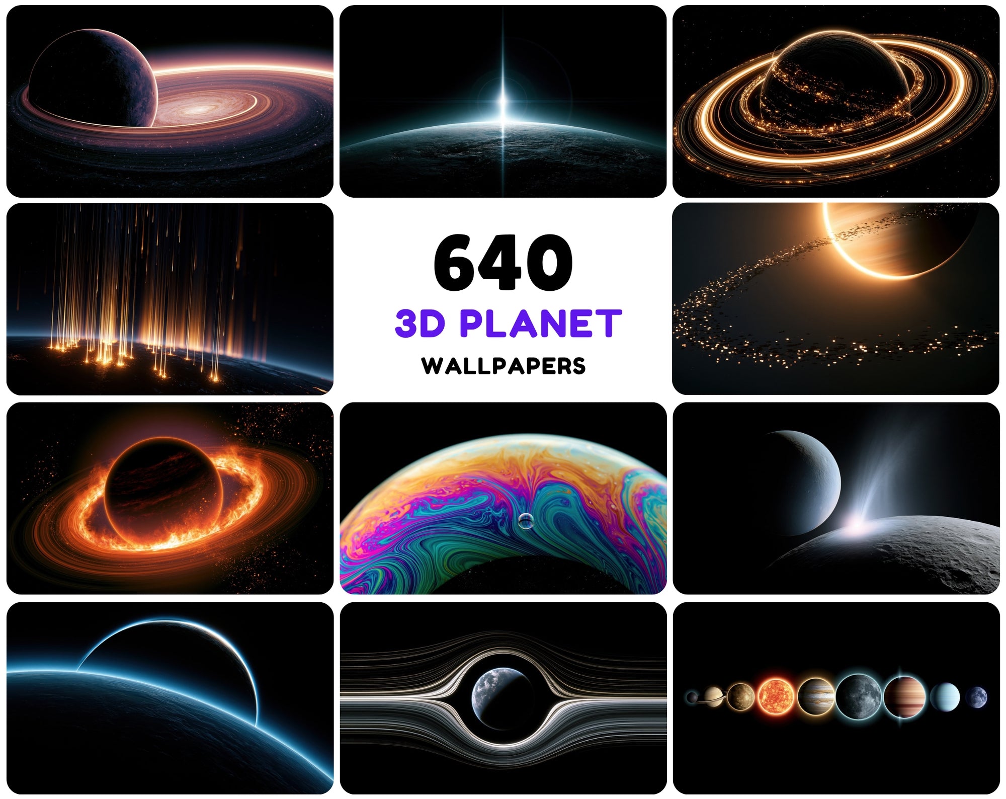 640 3D Planet Wallpapers | AMOLED Space Backgrounds Bundle