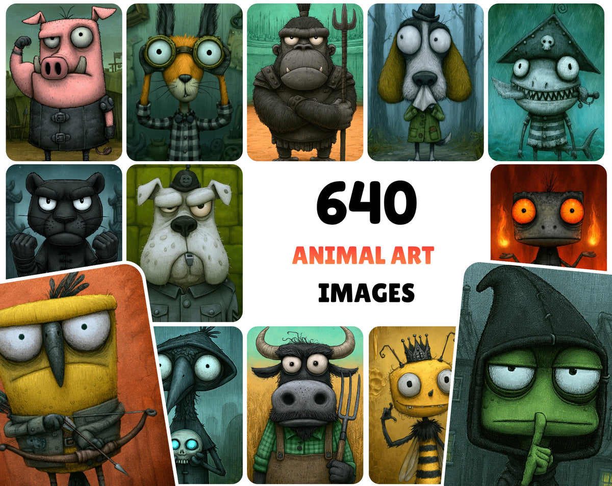 640 Animal Images Bundle – High-Res JPG Animal Art, Illustrations & Portraits with Commercial License for Print, POD & Digital Use
