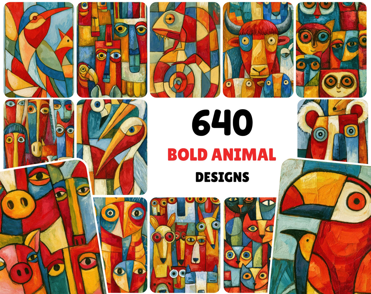 640 Cute Animal Clipart Bundle | Minimalist Doodle Animal Illustrations, Bold Colors, Printable JPG Wall Art