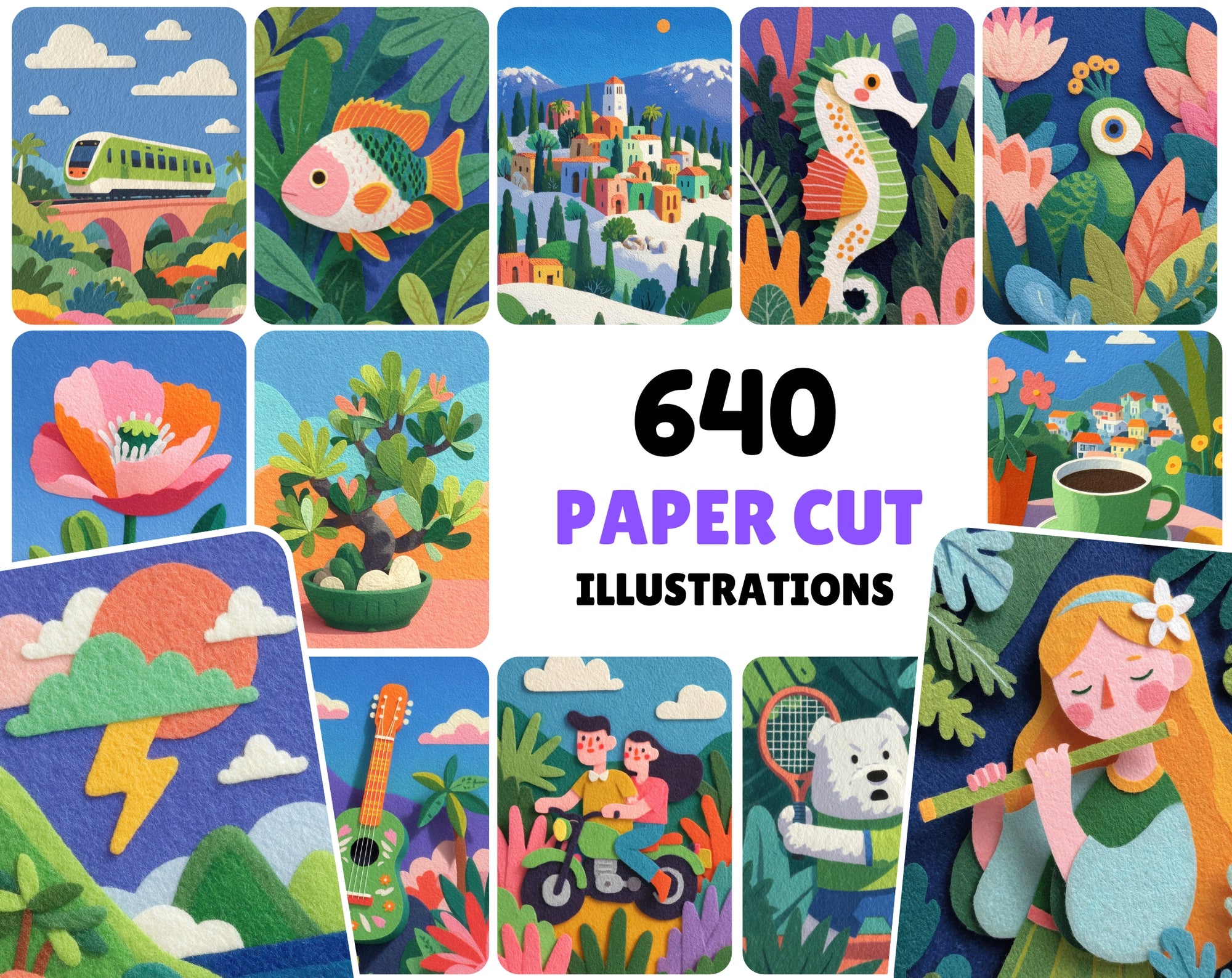 640 Paper Cut Illustrations | High-Resolution JPG Clipart with Commercial License