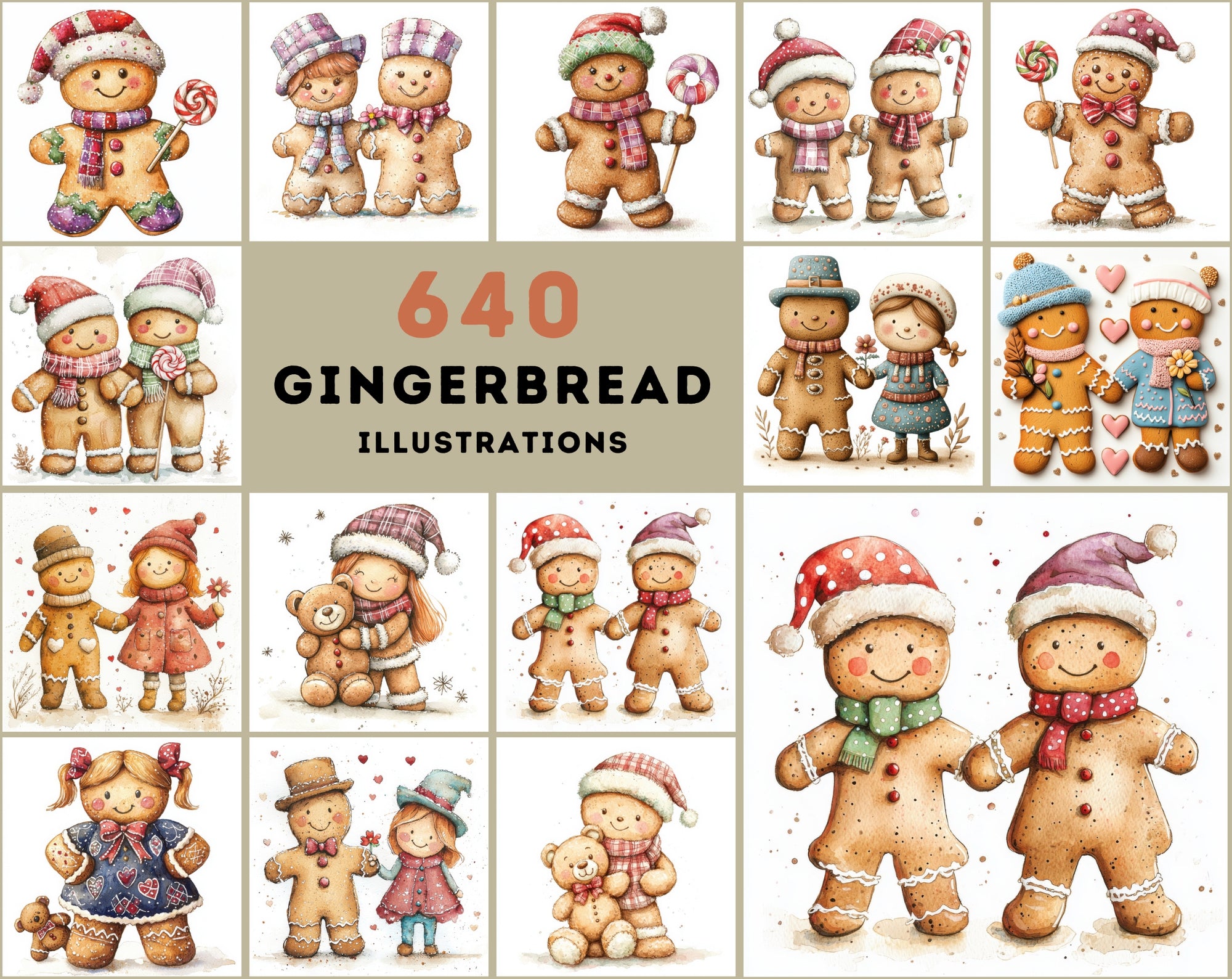 640 Gingerbread Illustrations - Festive, Whimsical, and Diverse Holiday Graphics