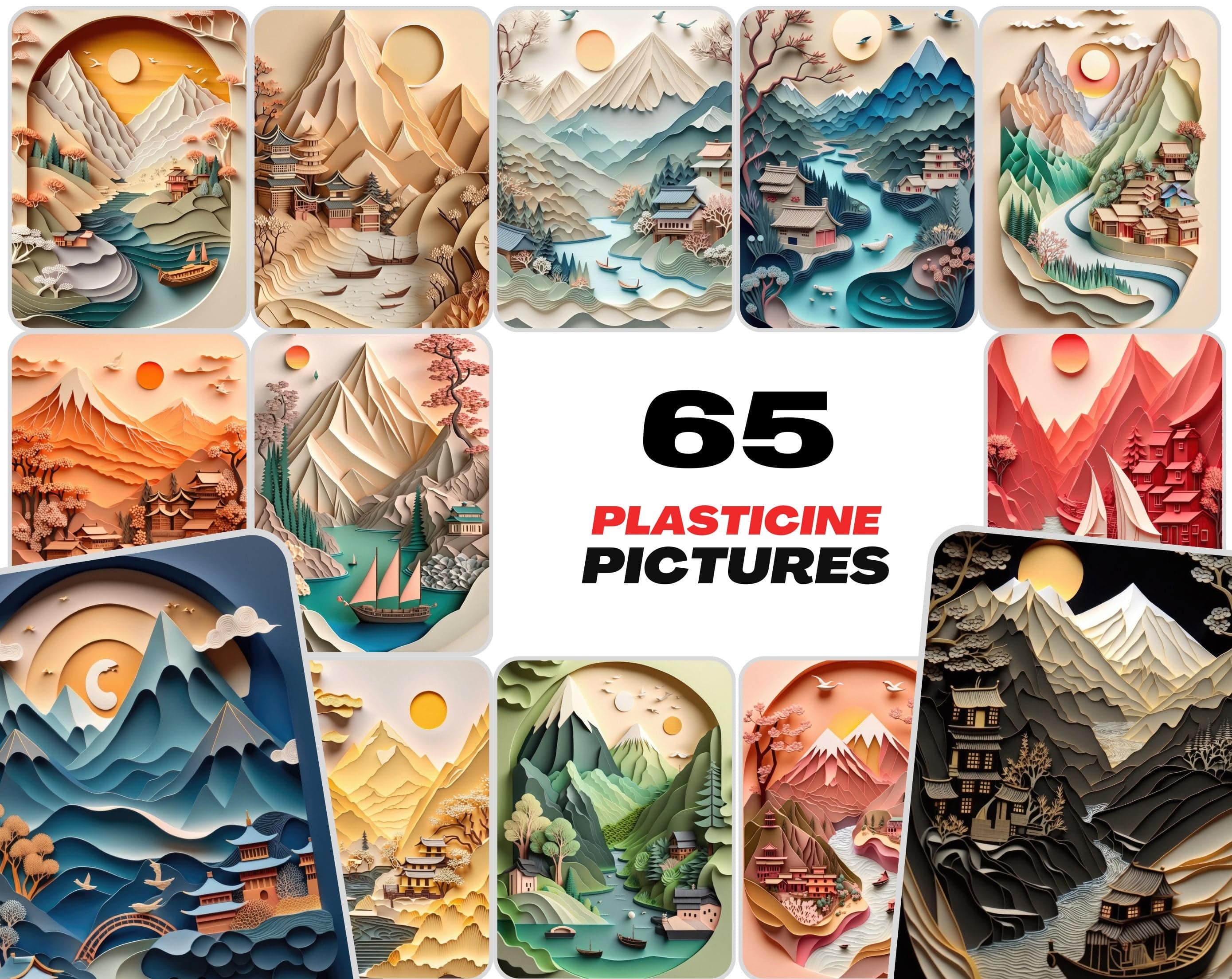 65 Plasticine Pictures Bundle, Colorful Clay Art, Handmade Modelling Clay Images Digital Download Sumobundle