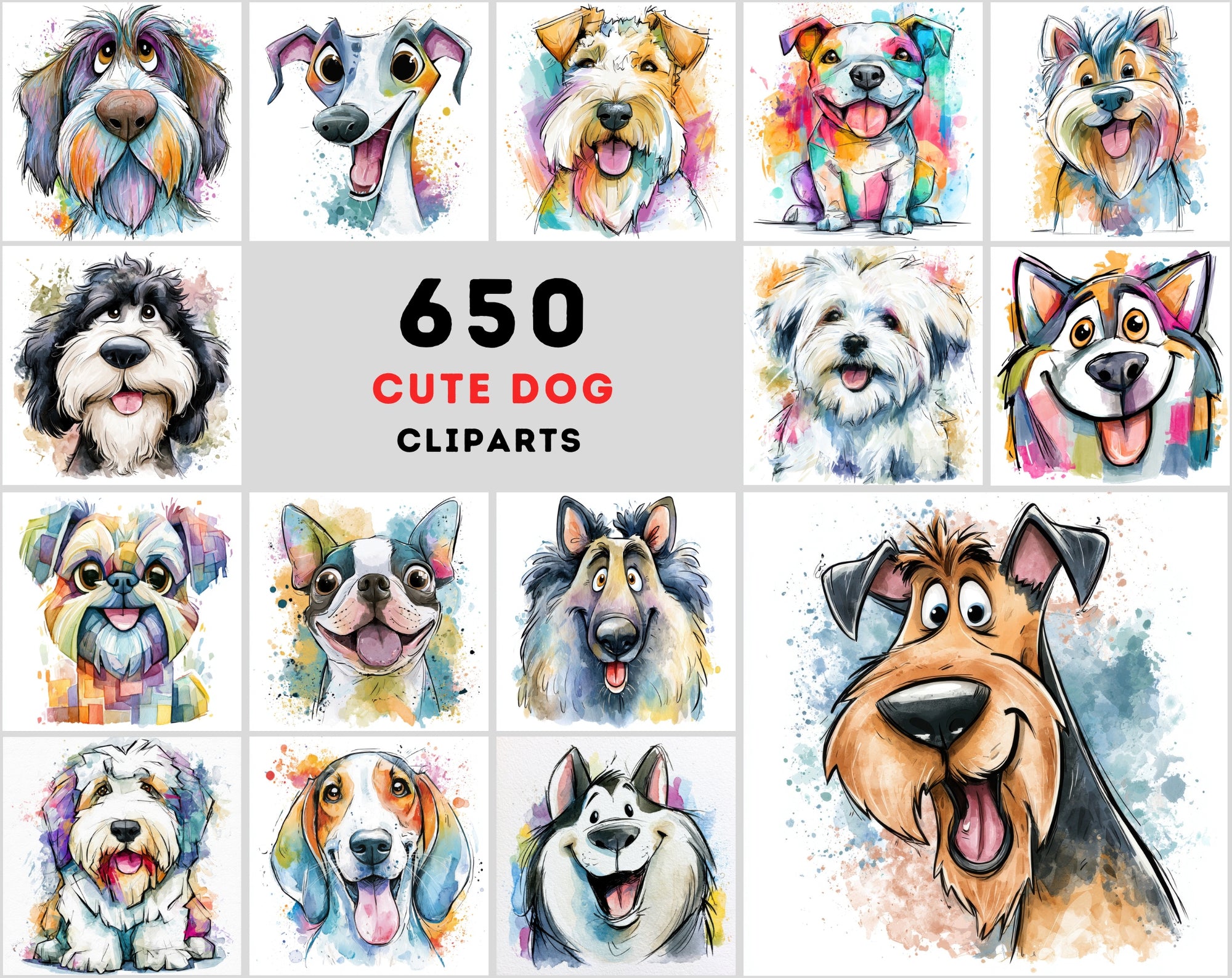 650 Dog Clipart Images – Cute Dog Breeds JPG Bundle with Commercial License