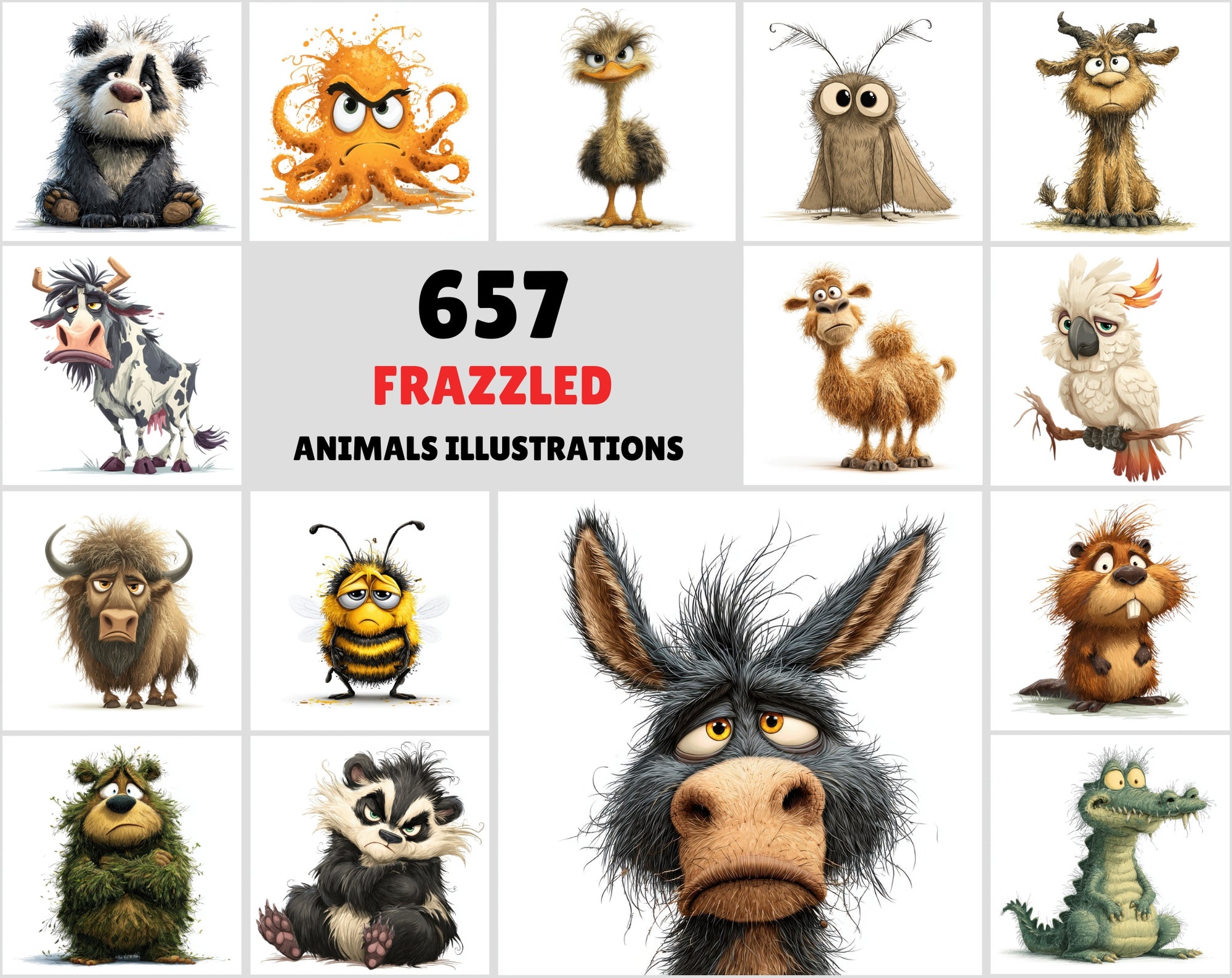 657 Frazzled Animal Cartoon Illustrations
