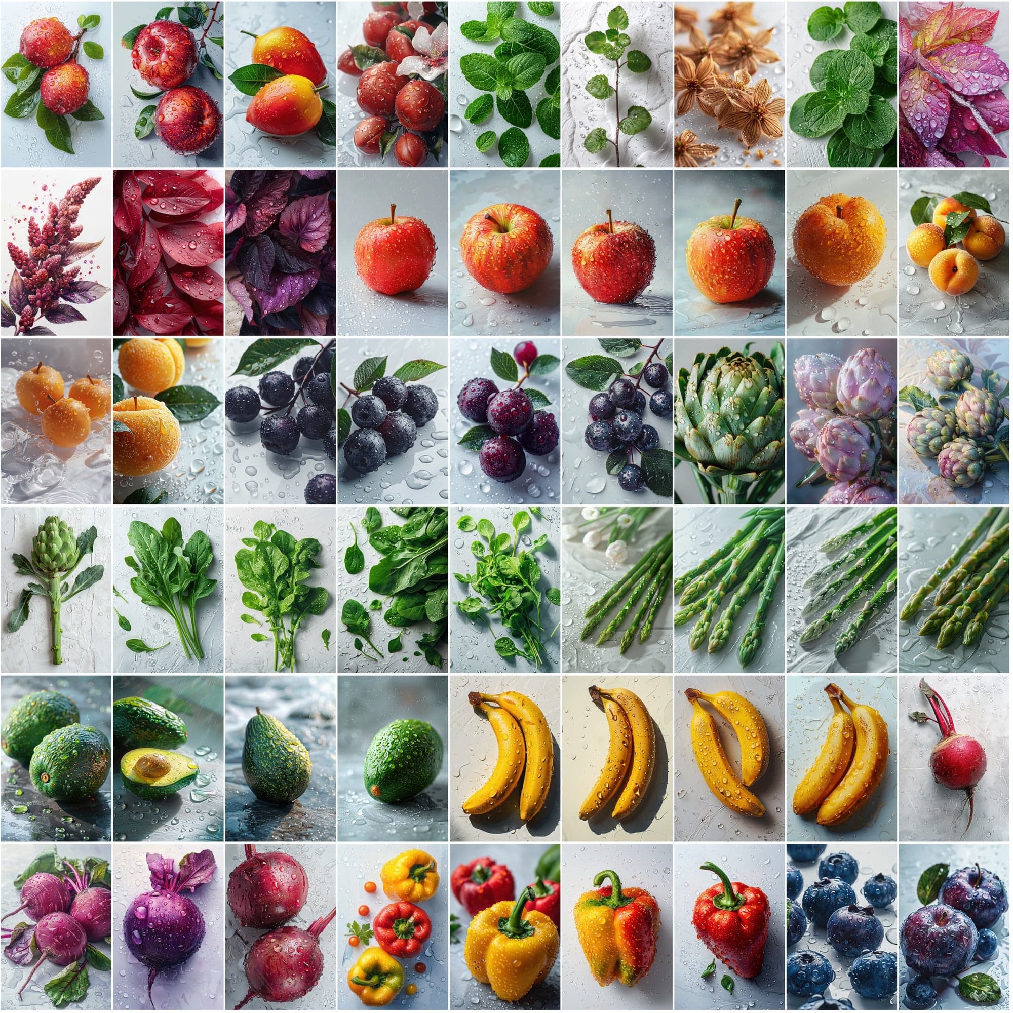 680 High-Quality Fruit & Vegetable Images with Water Drops Digital Download Sumobundle