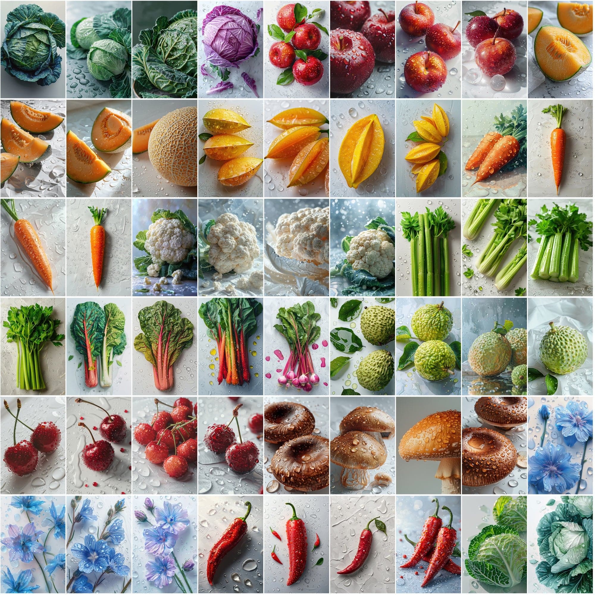 680 High-Quality Fruit & Vegetable Images with Water Drops Digital Download Sumobundle