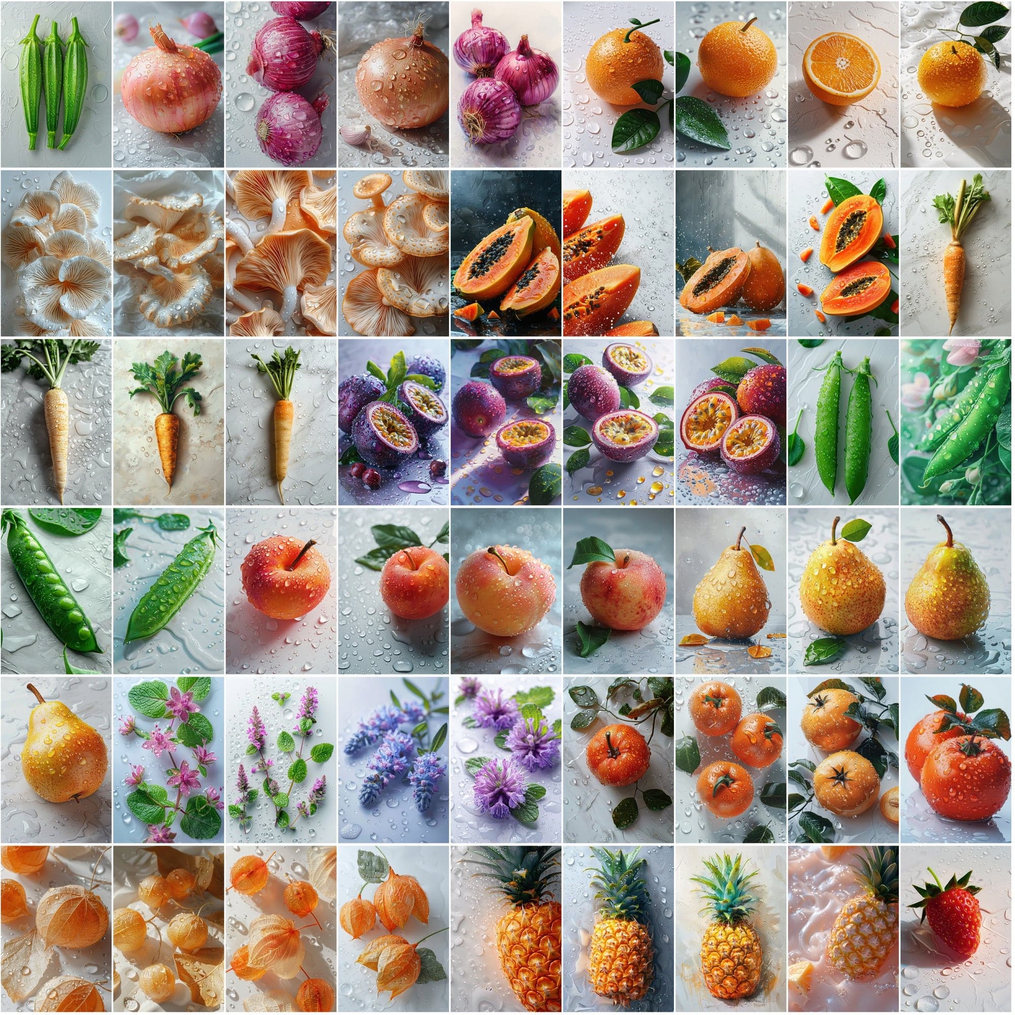 680 High-Quality Fruit & Vegetable Images with Water Drops Digital Download Sumobundle