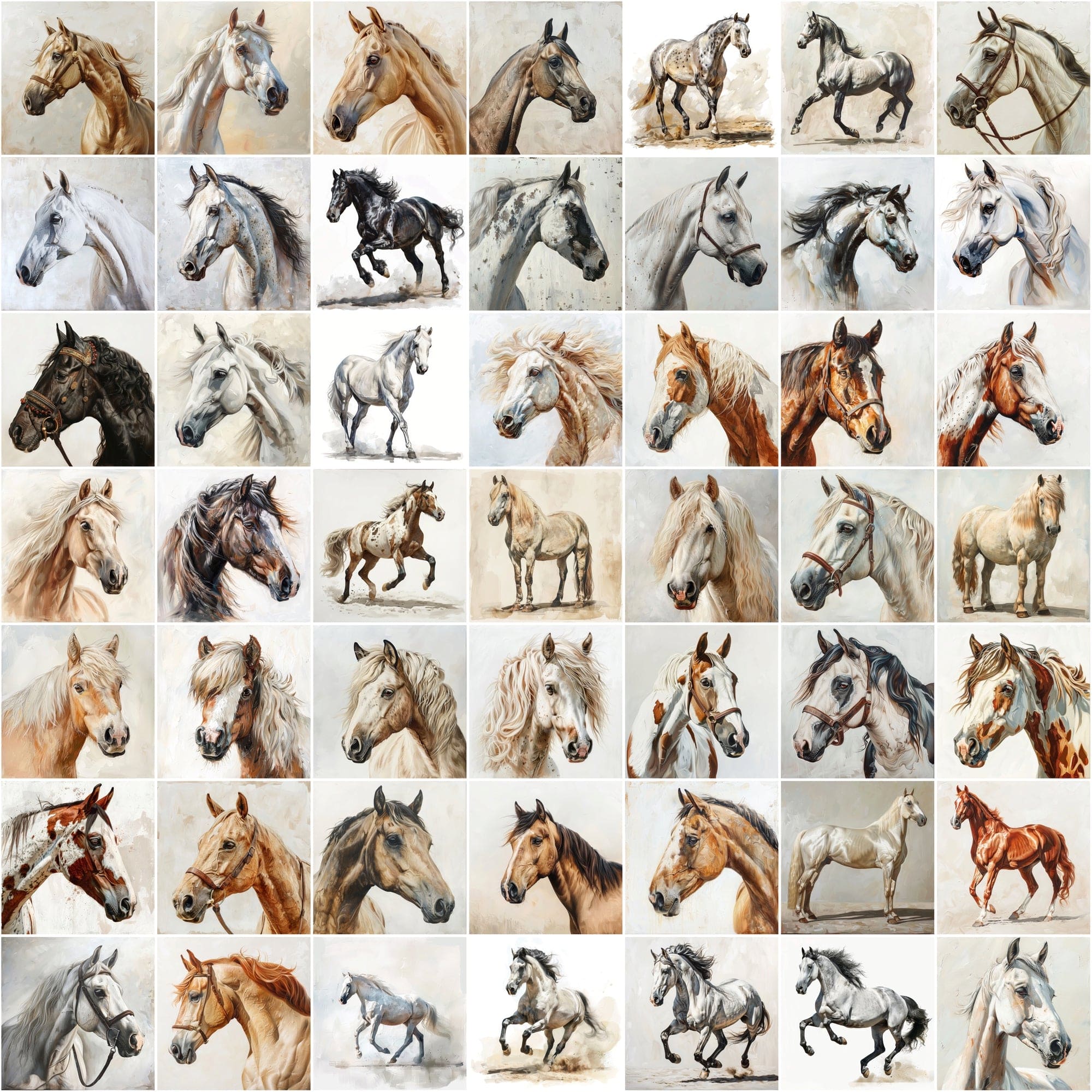 690 Horse Breed Images - Oil & Watercolor Look Digital Download Sumobundle
