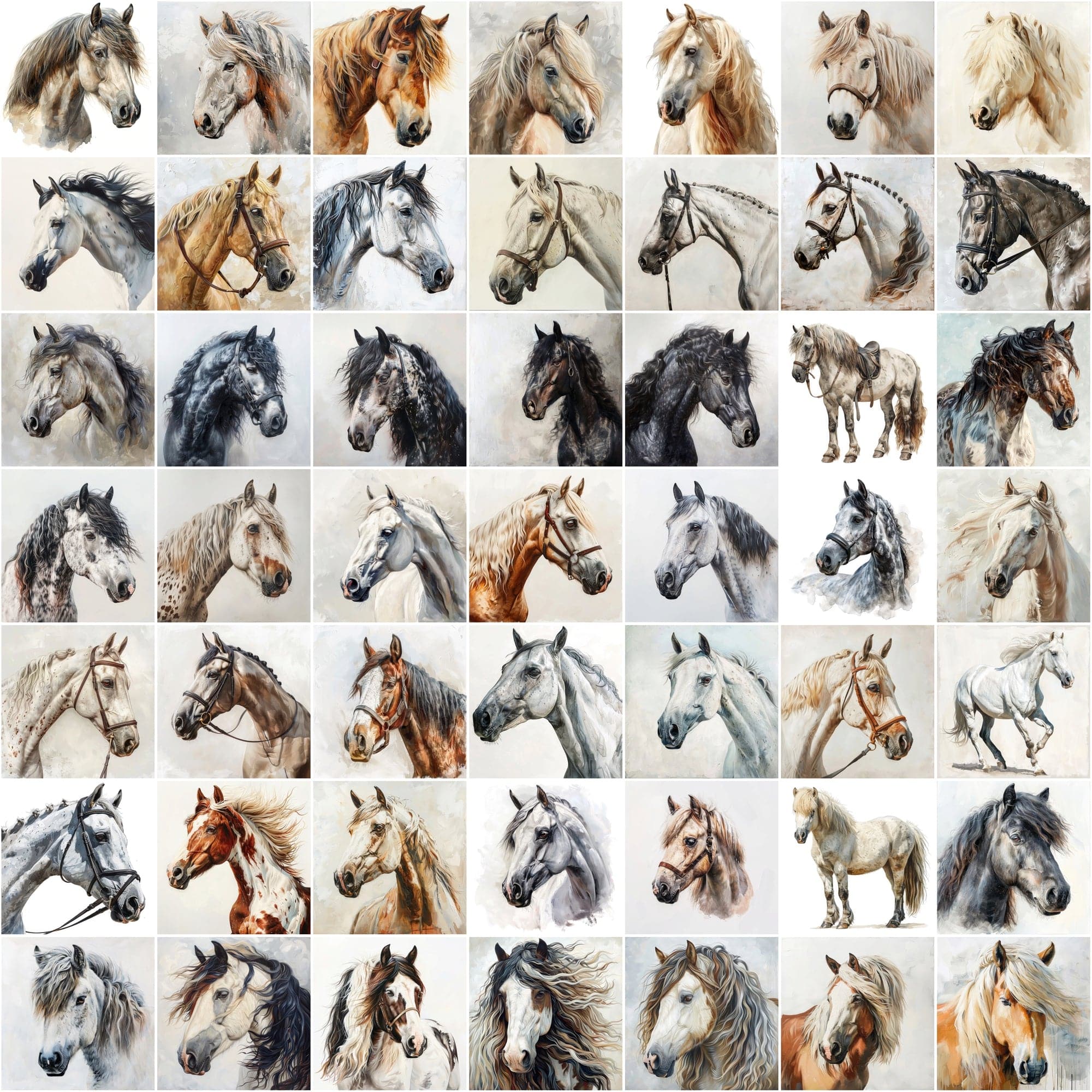 690 Horse Breed Images - Oil & Watercolor Look Digital Download Sumobundle