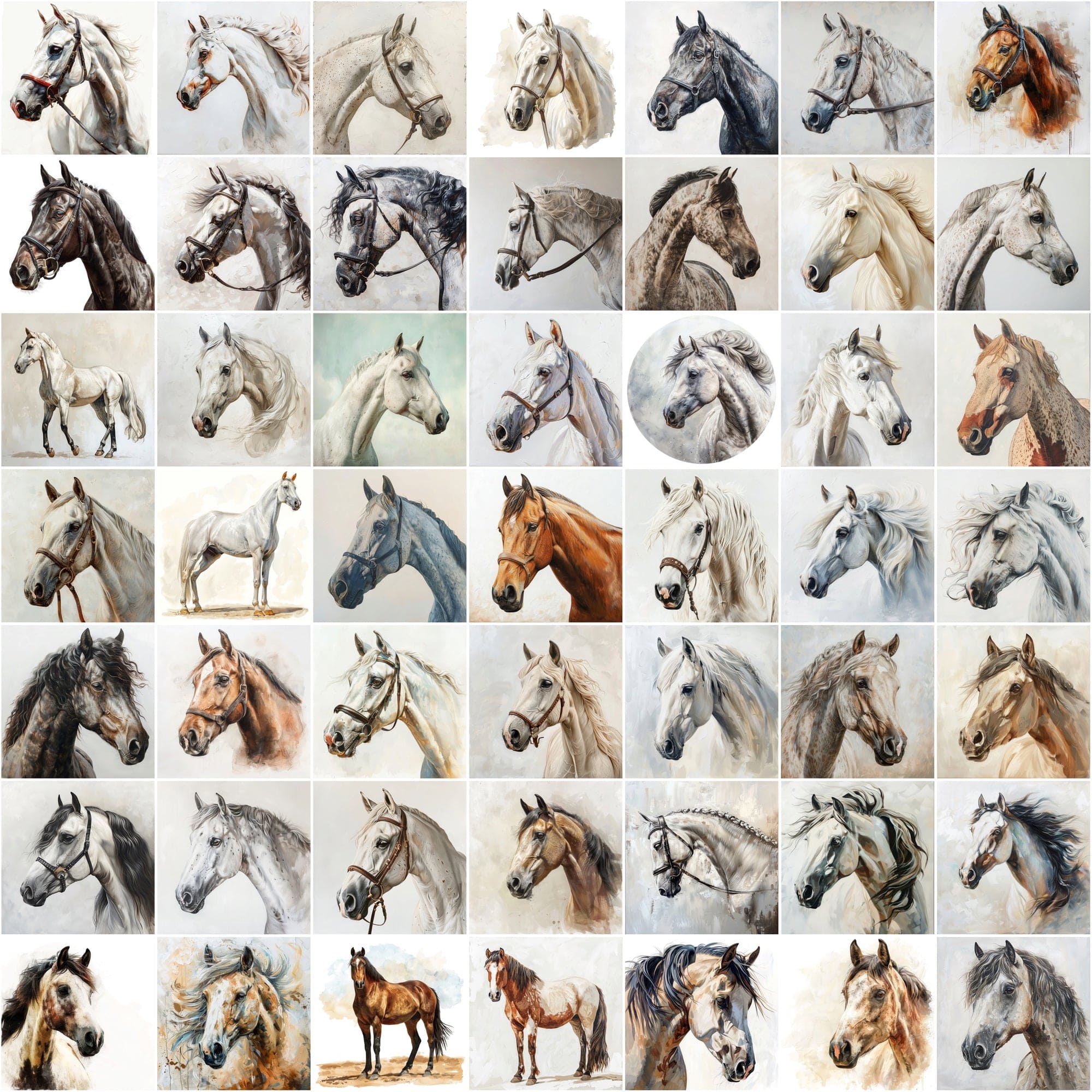 690 Horse Breed Images - Oil & Watercolor Look Digital Download Sumobundle