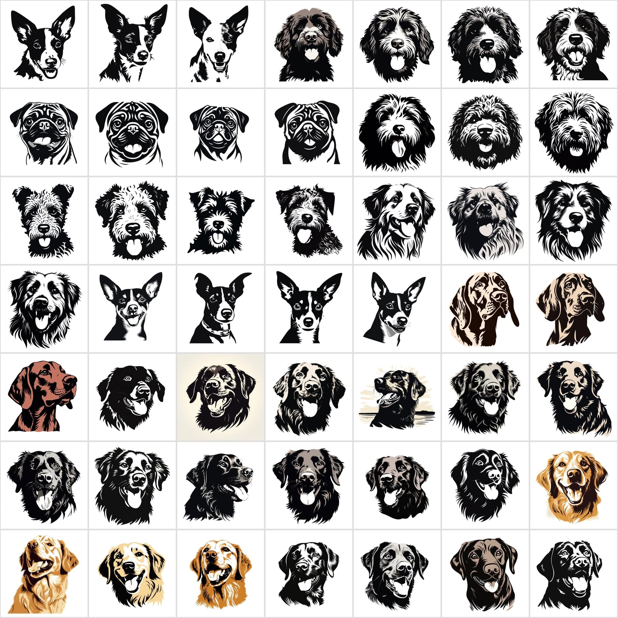 730 Premium Dog PNG Collection for Print-On-Demand, High-Quality Black & White Dog Images Digital Download Sumobundle
