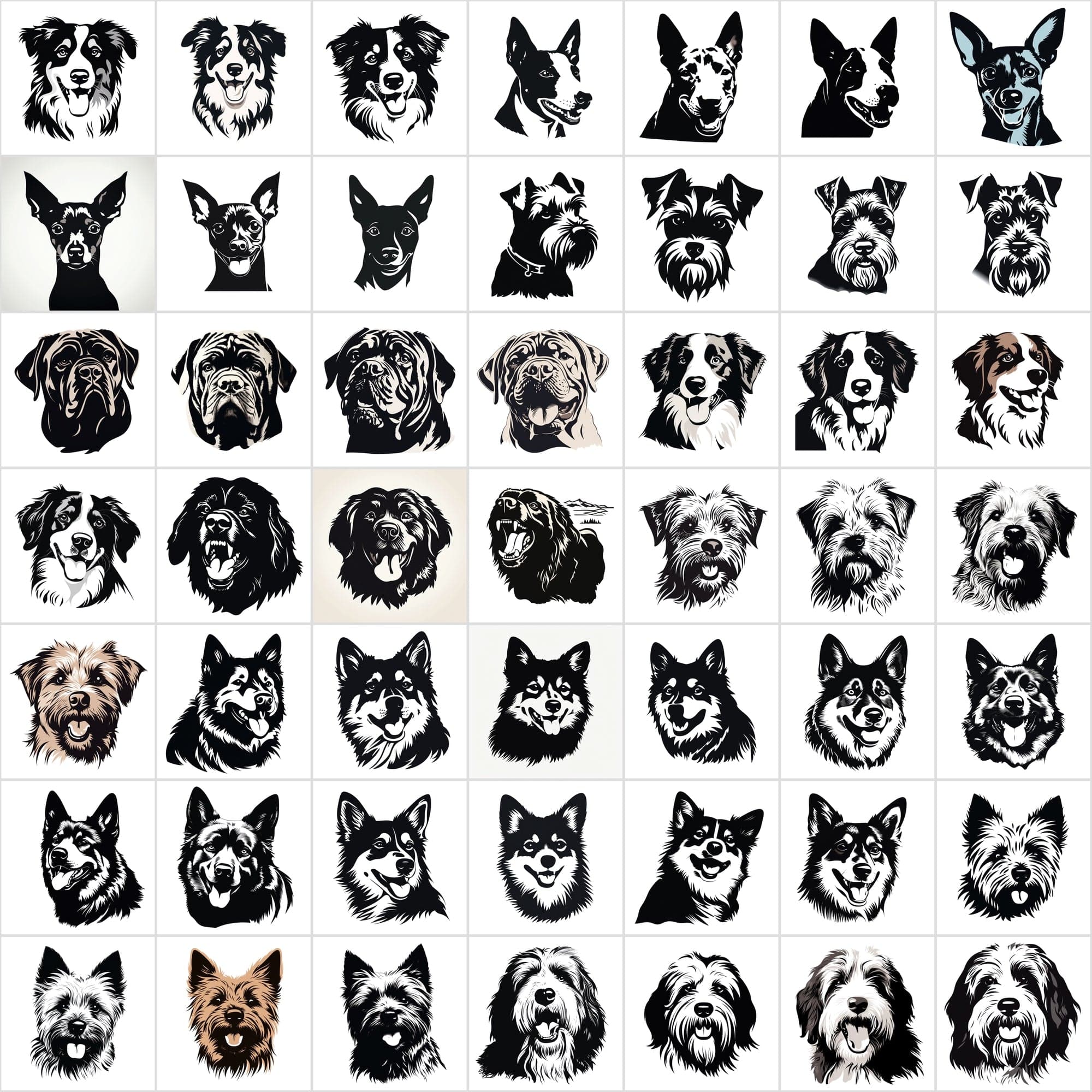 730 Premium Dog PNG Collection for Print-On-Demand, High-Quality Black & White Dog Images Digital Download Sumobundle