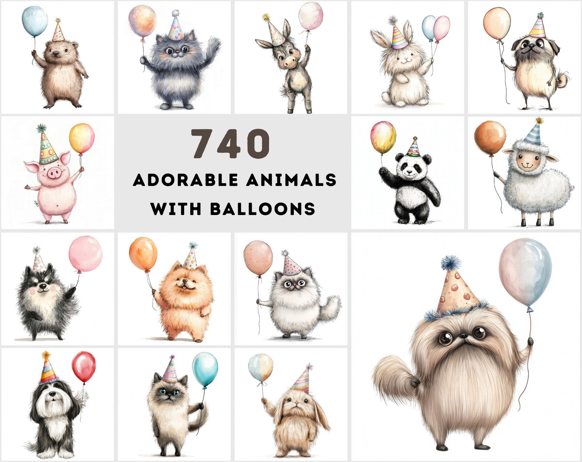 740 Animal Balloons Clipart - Commercial Use