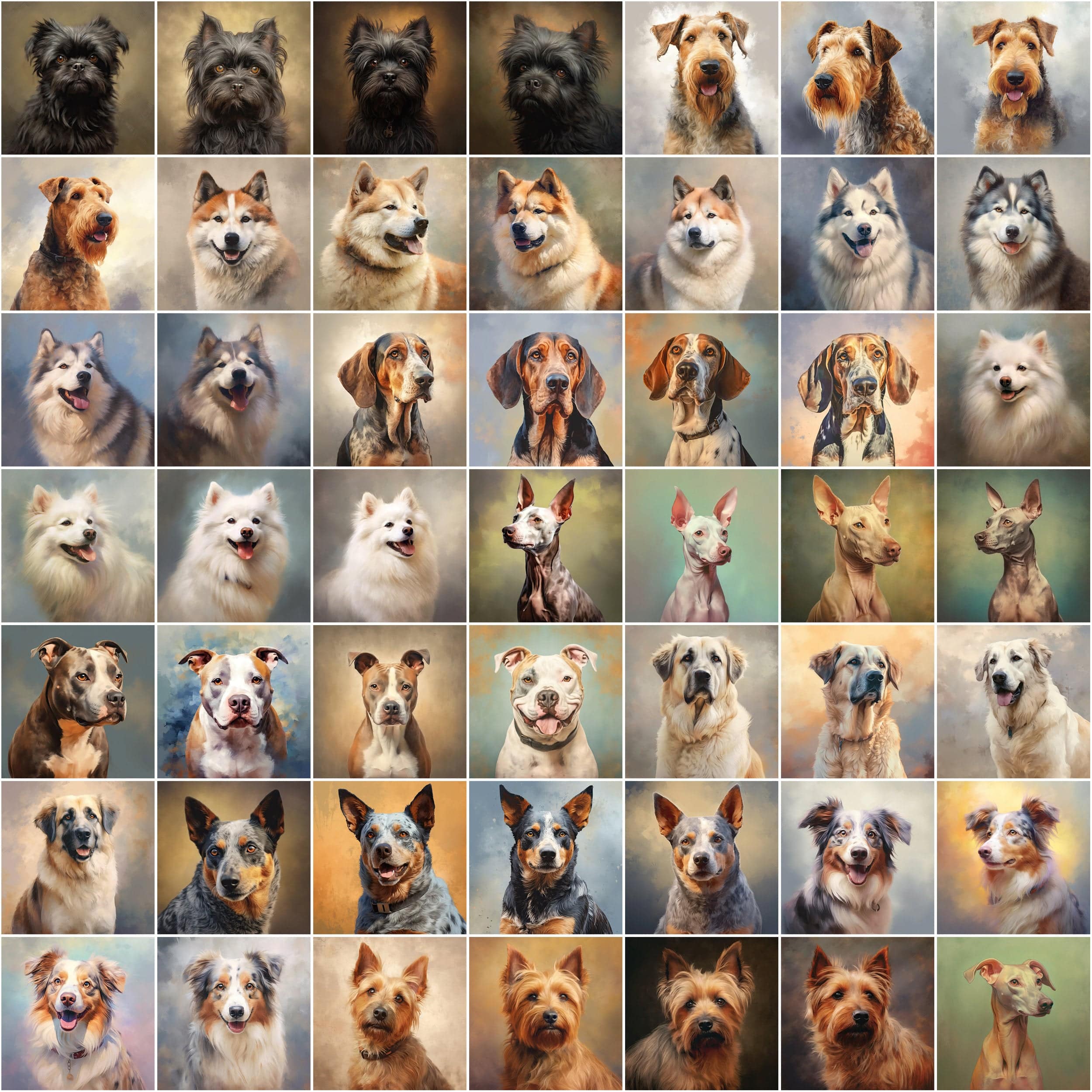 760 Oil Painting Dog Breed Images | Commercial License Included | High Resolution PNGs | Instant Download | Perfect for Pet Lovers Digital Download Sumobundle